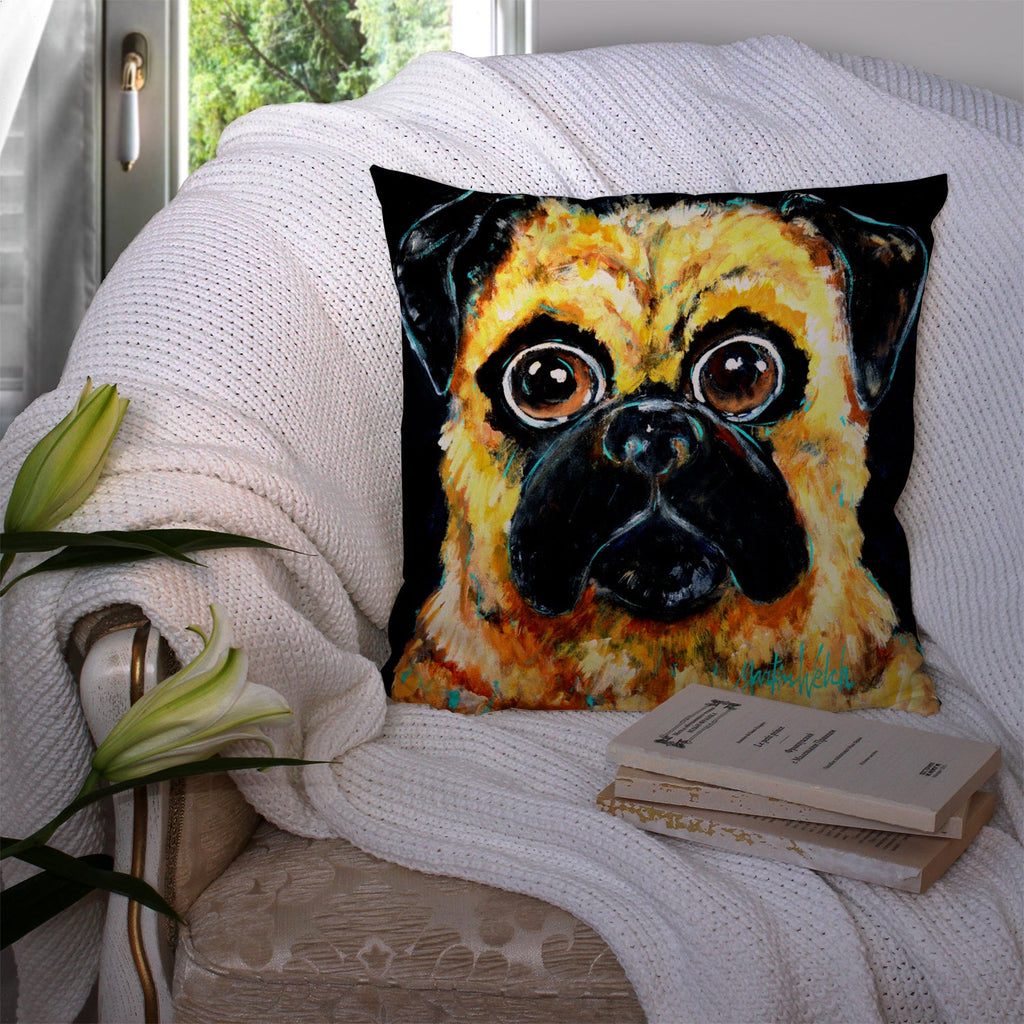 Pug It Out Decorative Throw Pillow 14x14 Indoor Outdoor Accent Cushion, Fabric Cover with Insert for Sofa, Bed, Porch & Living Room
