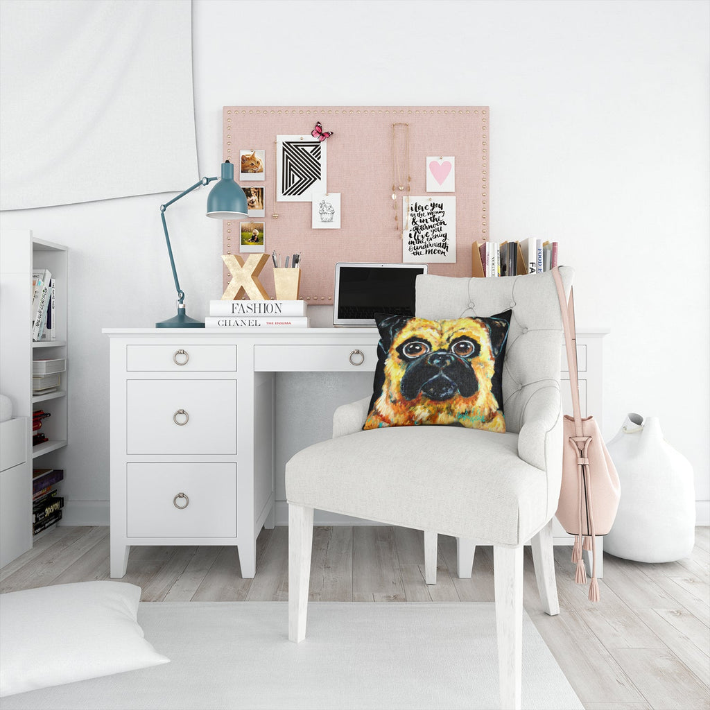 Pug It Out Decorative Throw Pillow 14x14 Indoor Outdoor Accent Cushion, Fabric Cover with Insert for Sofa, Bed, Porch & Living Room