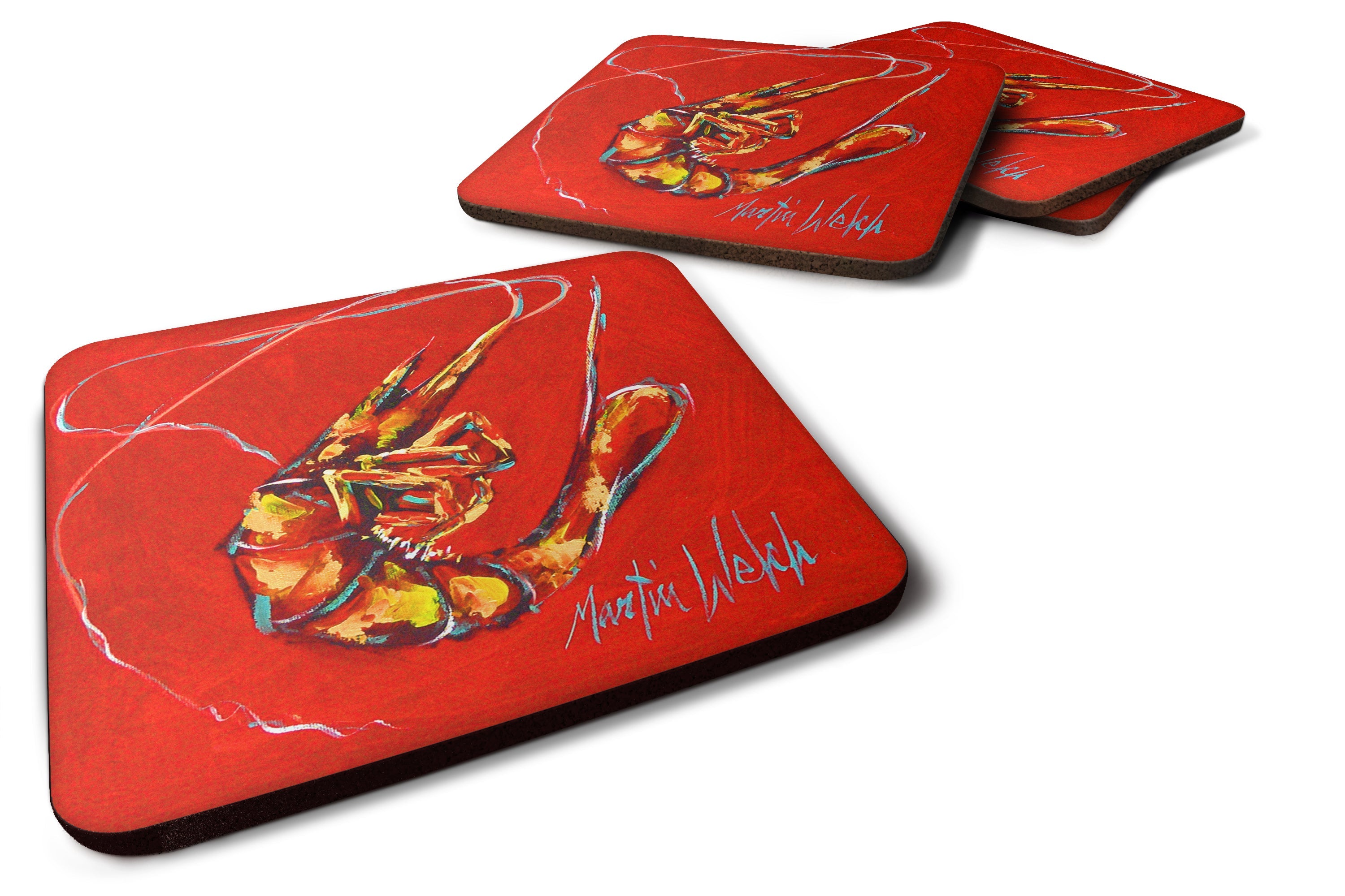 Red Shrimp Foam Coasters Set of 4 Cup Coasters for Indoor Outdoor, Tabletop Protection, Anti Slip, Mouse pad Material