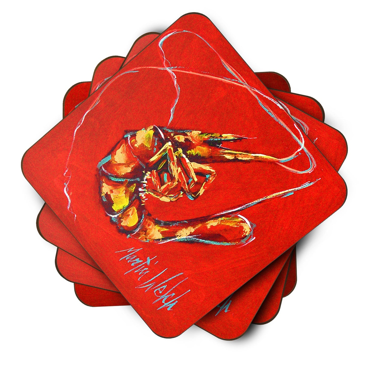 Red Shrimp Foam Coasters Set of 4 Cup Coasters for Indoor Outdoor, Tabletop Protection, Anti Slip, Mouse pad Material