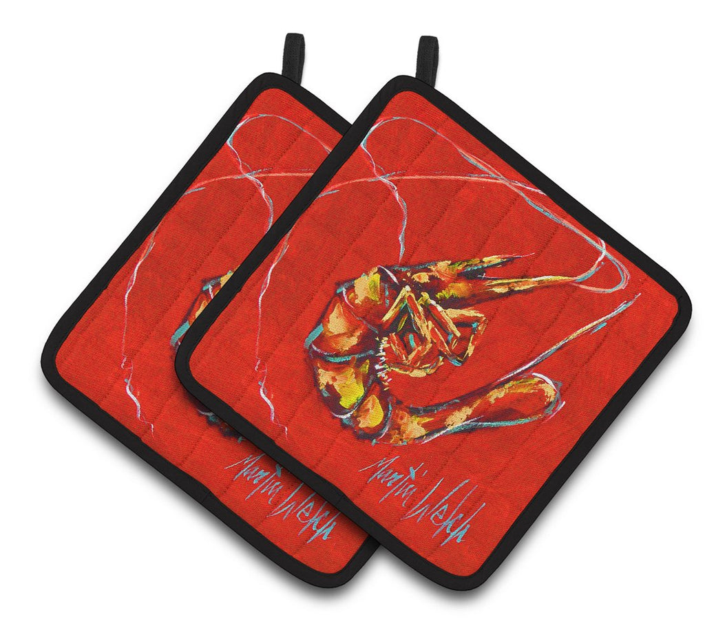 Red Shrimp Pot Holder Set of 2 Heat Resistant Quilted Hot Pads 7.5 x 7.5 Inch, Insulated Kitchen Trivets for Cooking & Baking