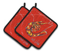 Red Shrimp Pot Holder Set of 2 Heat Resistant Quilted Hot Pads 7.5 x 7.5 Inch, Insulated Kitchen Trivets for Cooking & Baking