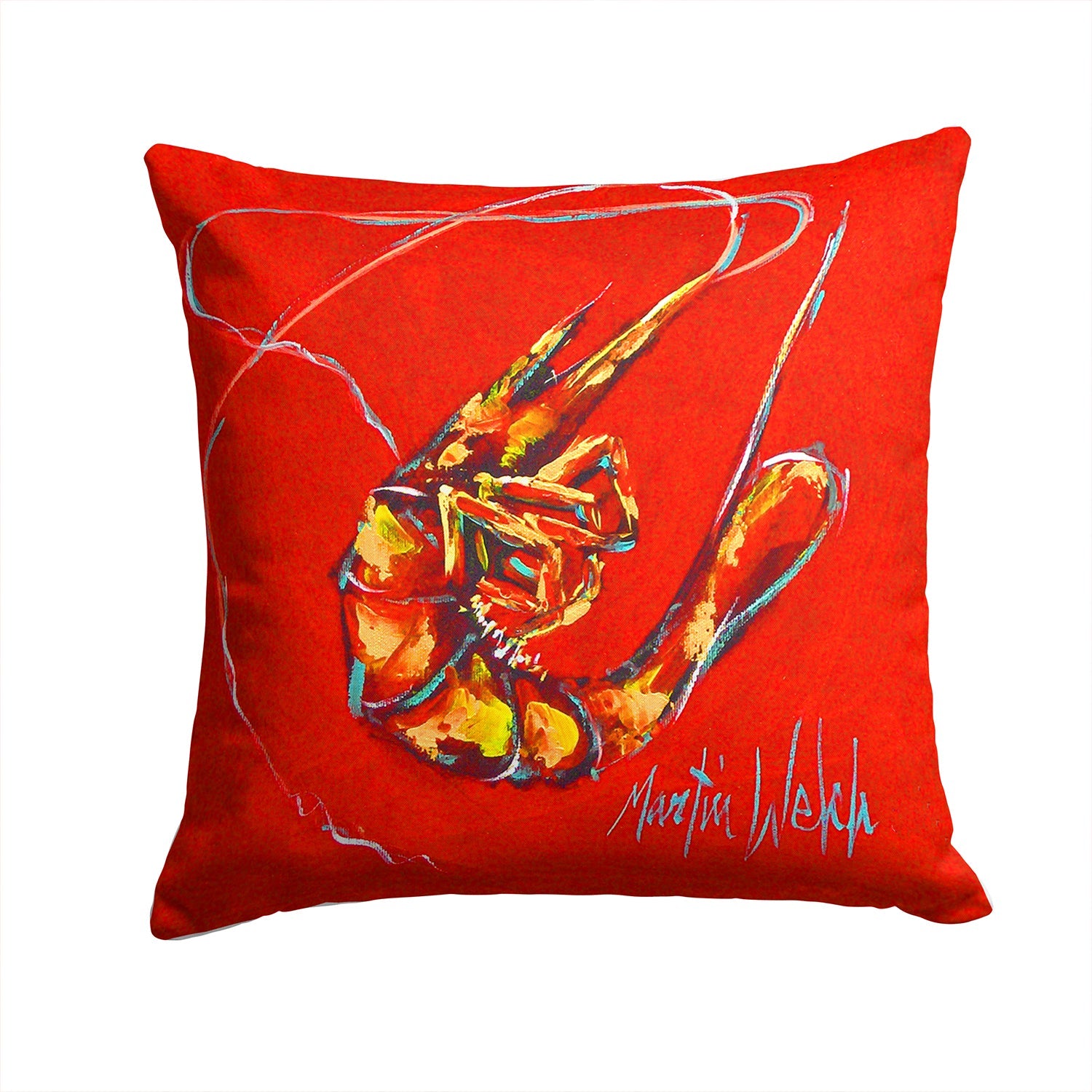 Red Shrimp Decorative Throw Pillow 14x14 Indoor Outdoor Accent Cushion, Fabric Cover with Insert for Sofa, Bed, Porch & Living Room
