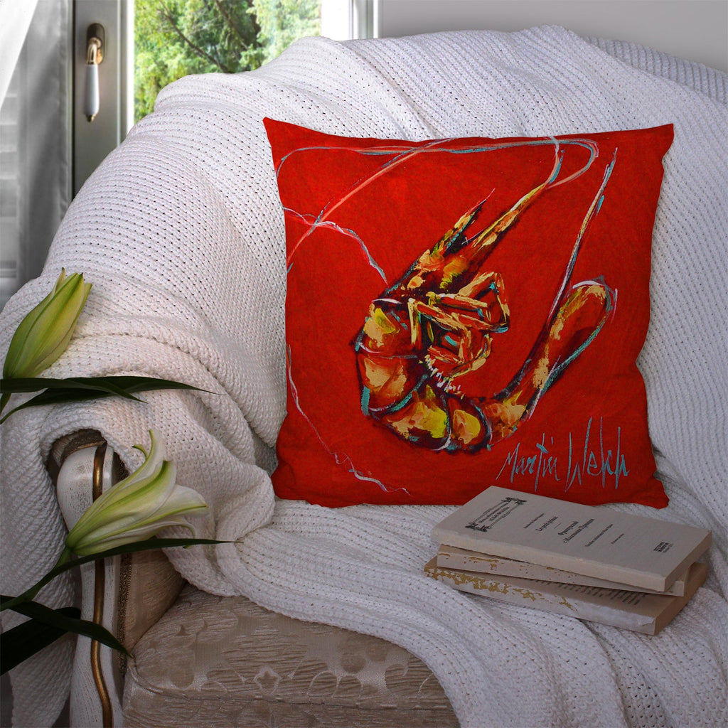 Red Shrimp Decorative Throw Pillow 14x14 Indoor Outdoor Accent Cushion, Fabric Cover with Insert for Sofa, Bed, Porch & Living Room