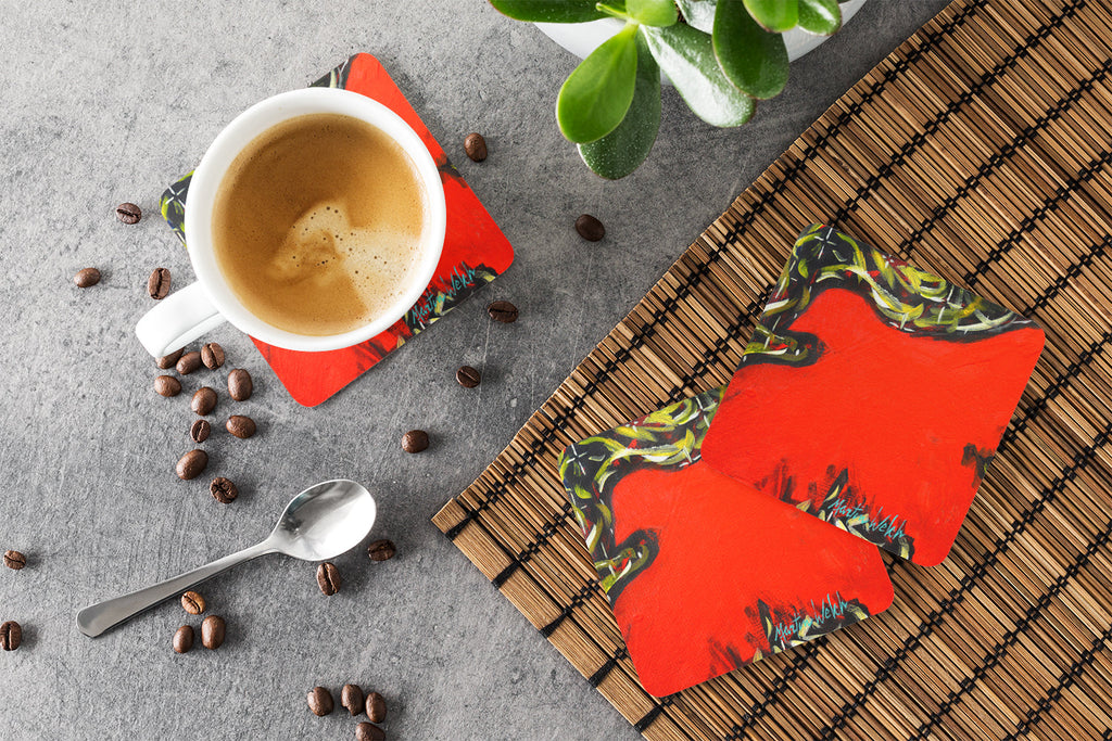 Scared Crow Foam Coasters Set of 4 Cup Coasters for Indoor Outdoor, Tabletop Protection, Anti Slip, Mouse pad Material