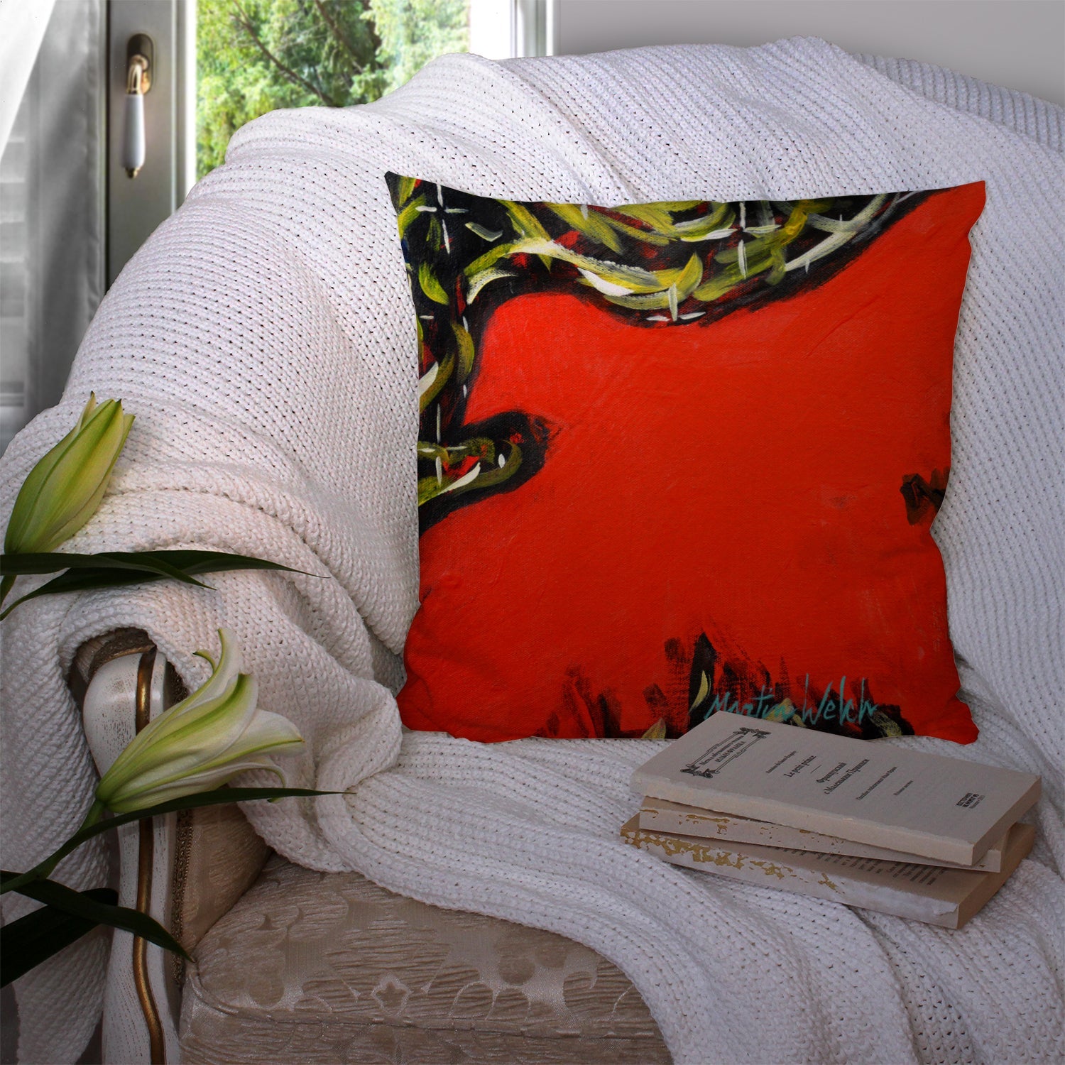 Scared Crow Decorative Throw Pillow 14x14 Indoor Outdoor Accent Cushion, Fabric Cover with Insert for Sofa, Bed, Porch & Living Room