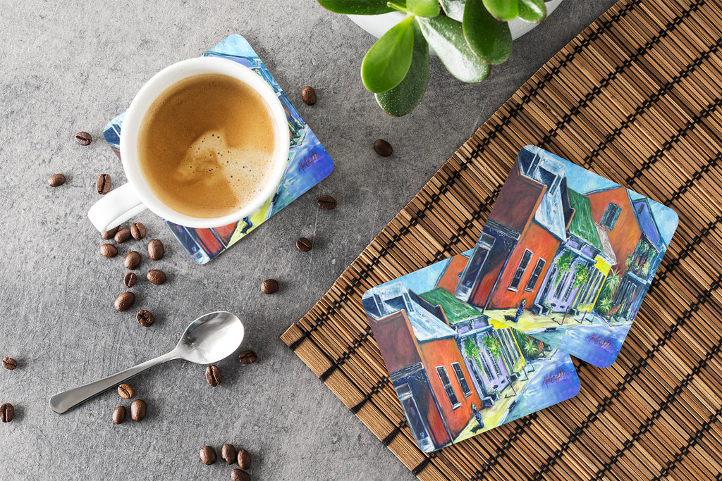 Somewhere Close Houses Foam Coasters Set of 4 Cup Coasters for Indoor Outdoor, Tabletop Protection, Anti Slip, Mouse pad Material