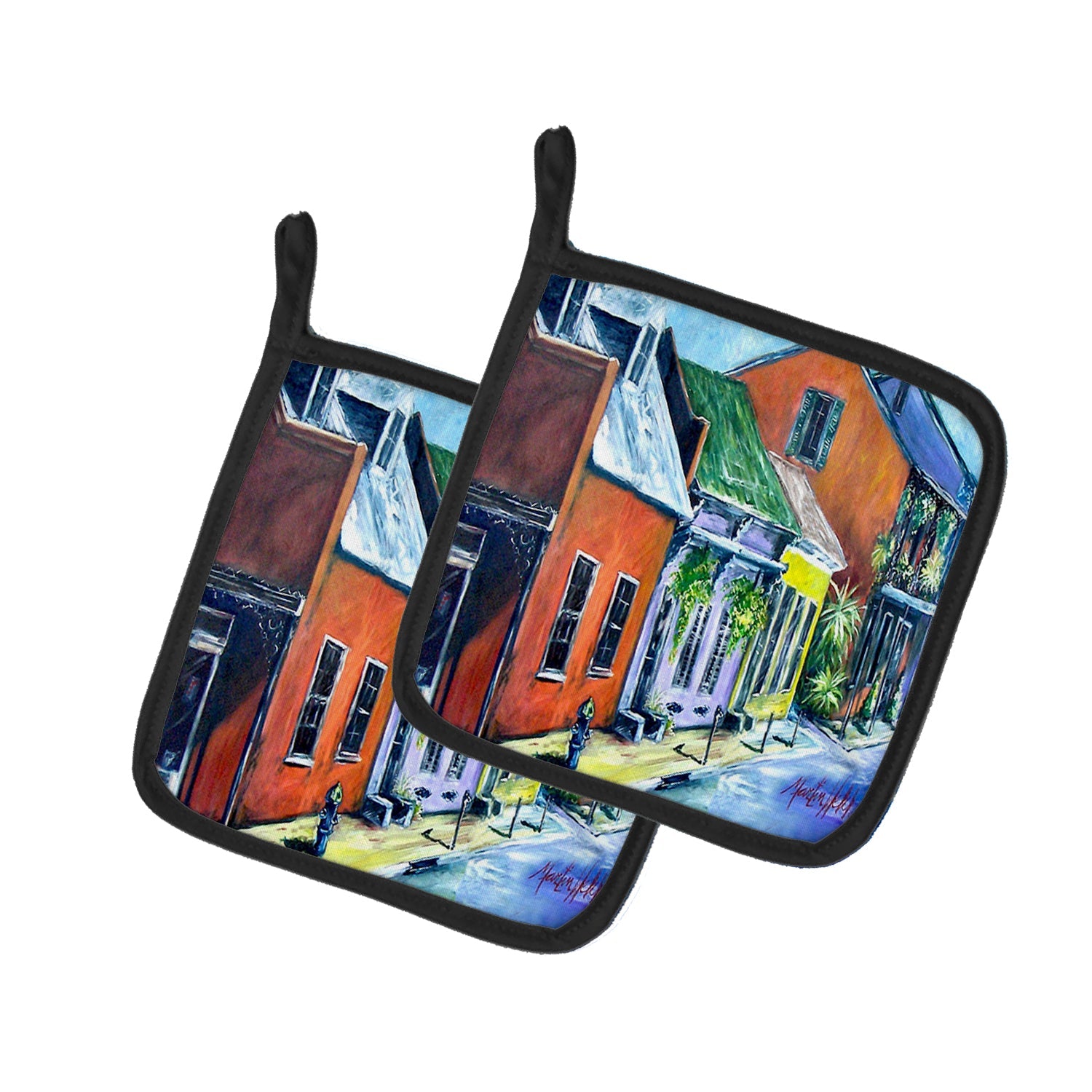 Somewhere Close Houses Pot Holder Set of 2 Heat Resistant Quilted Hot Pads 7.5 x 7.5 Inch, Insulated Kitchen Trivets for Cooking & Baking