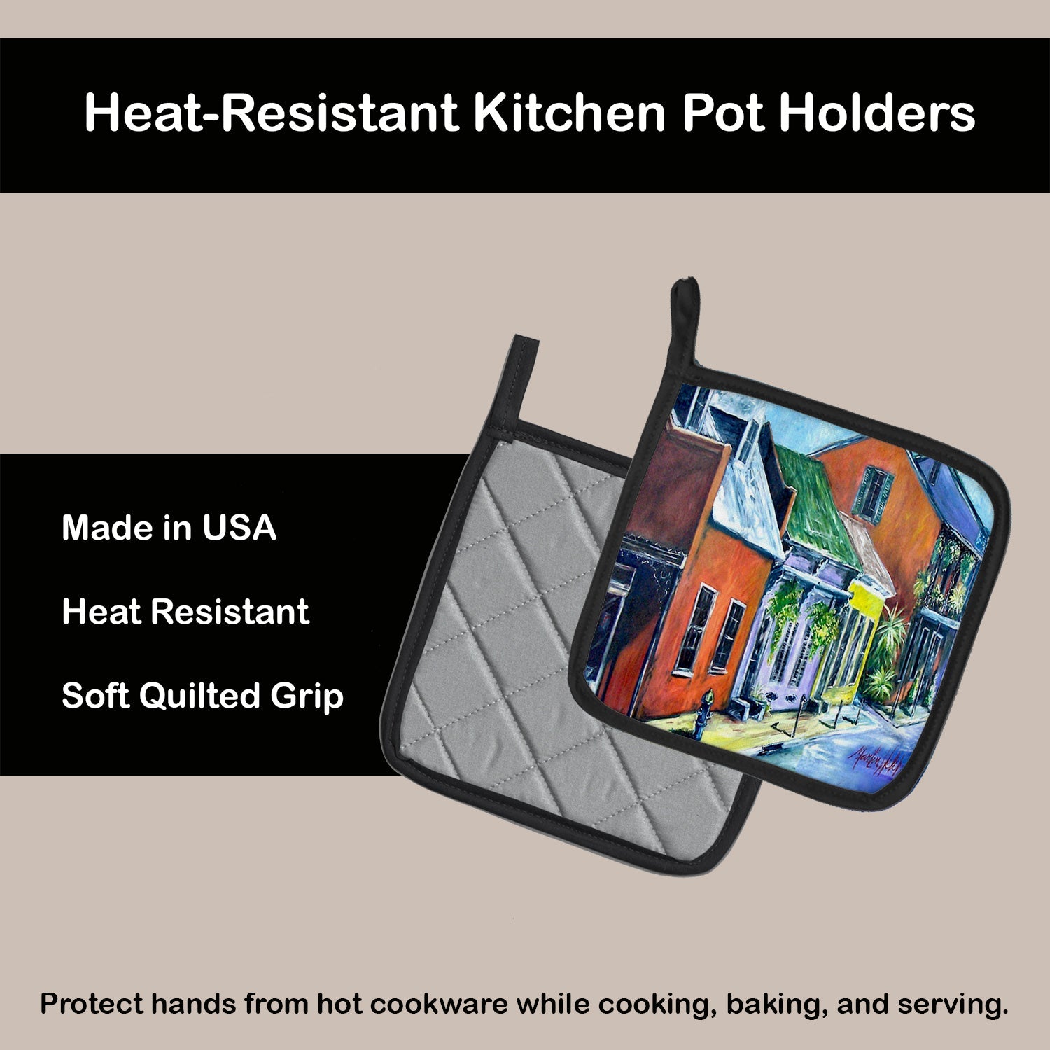 Somewhere Close Houses Pot Holder Set of 2 Heat Resistant Quilted Hot Pads 7.5 x 7.5 Inch, Insulated Kitchen Trivets for Cooking & Baking