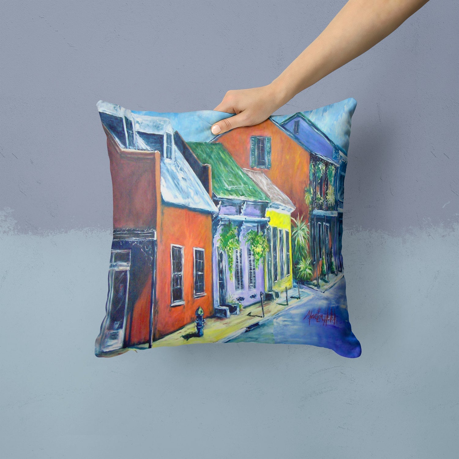 Somewhere Close Houses Decorative Throw Pillow 14x14 Indoor Outdoor Accent Cushion, Fabric Cover with Insert for Sofa, Bed, Porch & Living Room