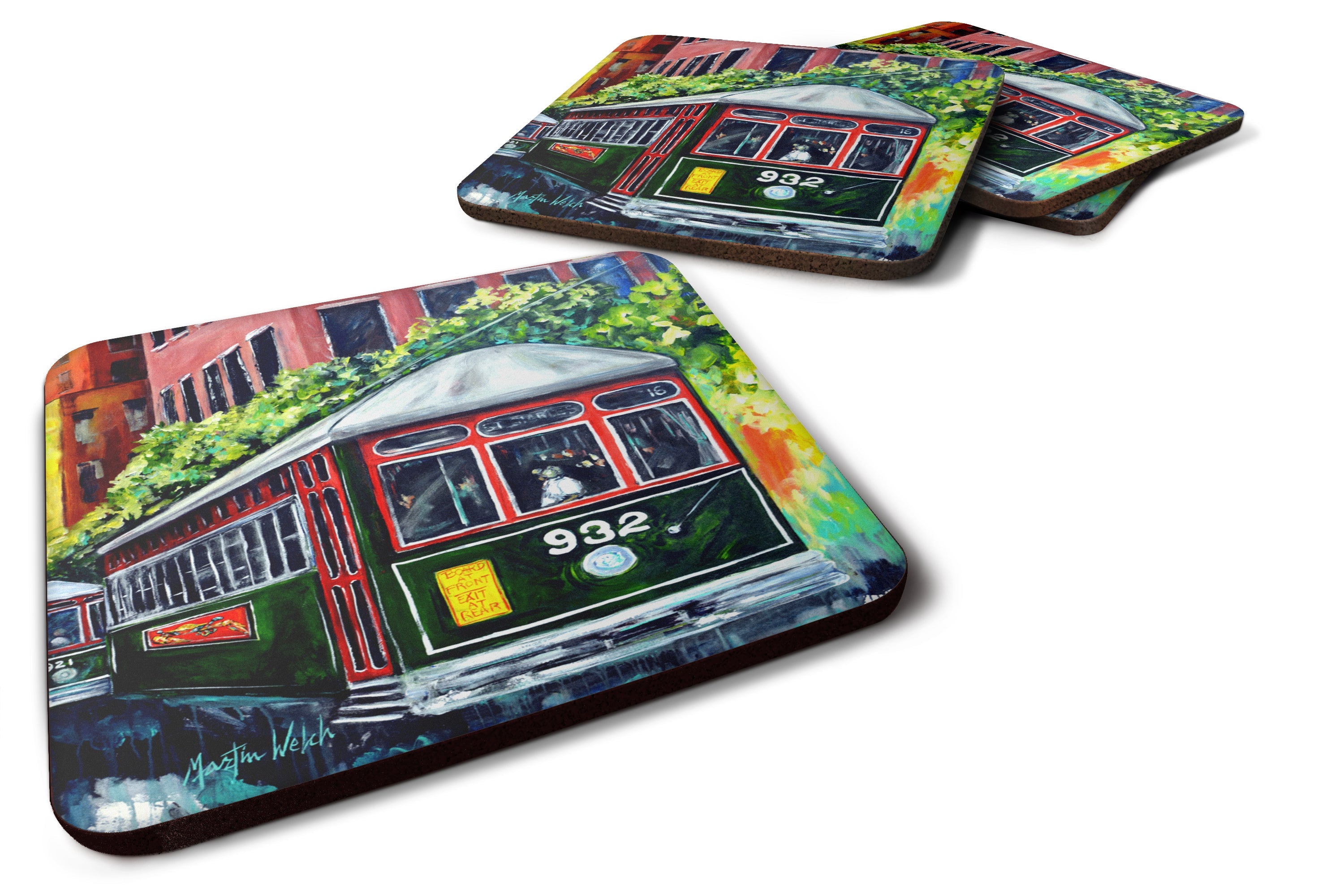 Streetcar St. Charles #2 Foam Coasters Set of 4 Cup Coasters for Indoor Outdoor, Tabletop Protection, Anti Slip, Mouse pad Material