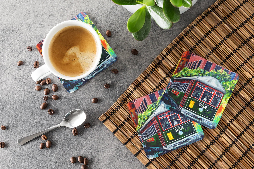 Streetcar St. Charles #2 Foam Coasters Set of 4 Cup Coasters for Indoor Outdoor, Tabletop Protection, Anti Slip, Mouse pad Material