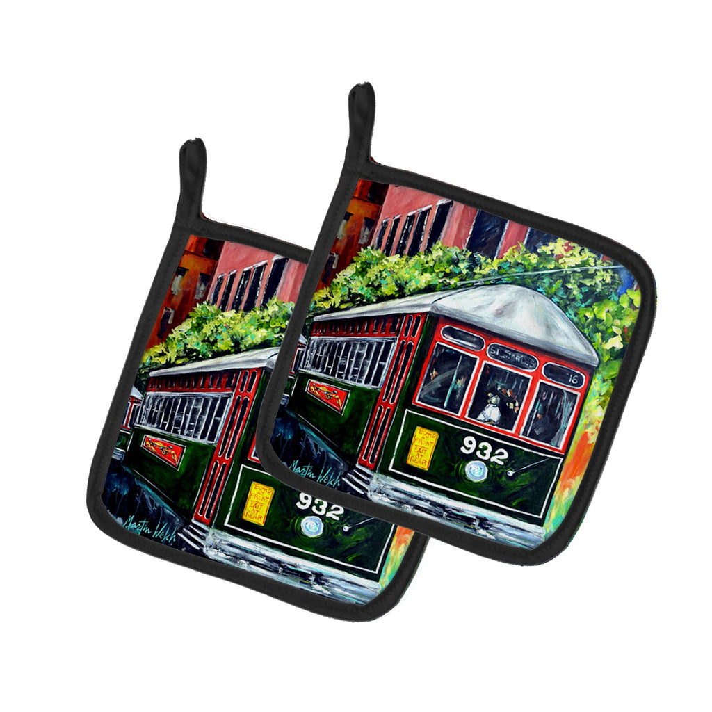 Streetcar St. Charles #2 Pot Holder Set of 2 Heat Resistant Quilted Hot Pads 7.5 x 7.5 Inch, Insulated Kitchen Trivets for Cooking & Baking