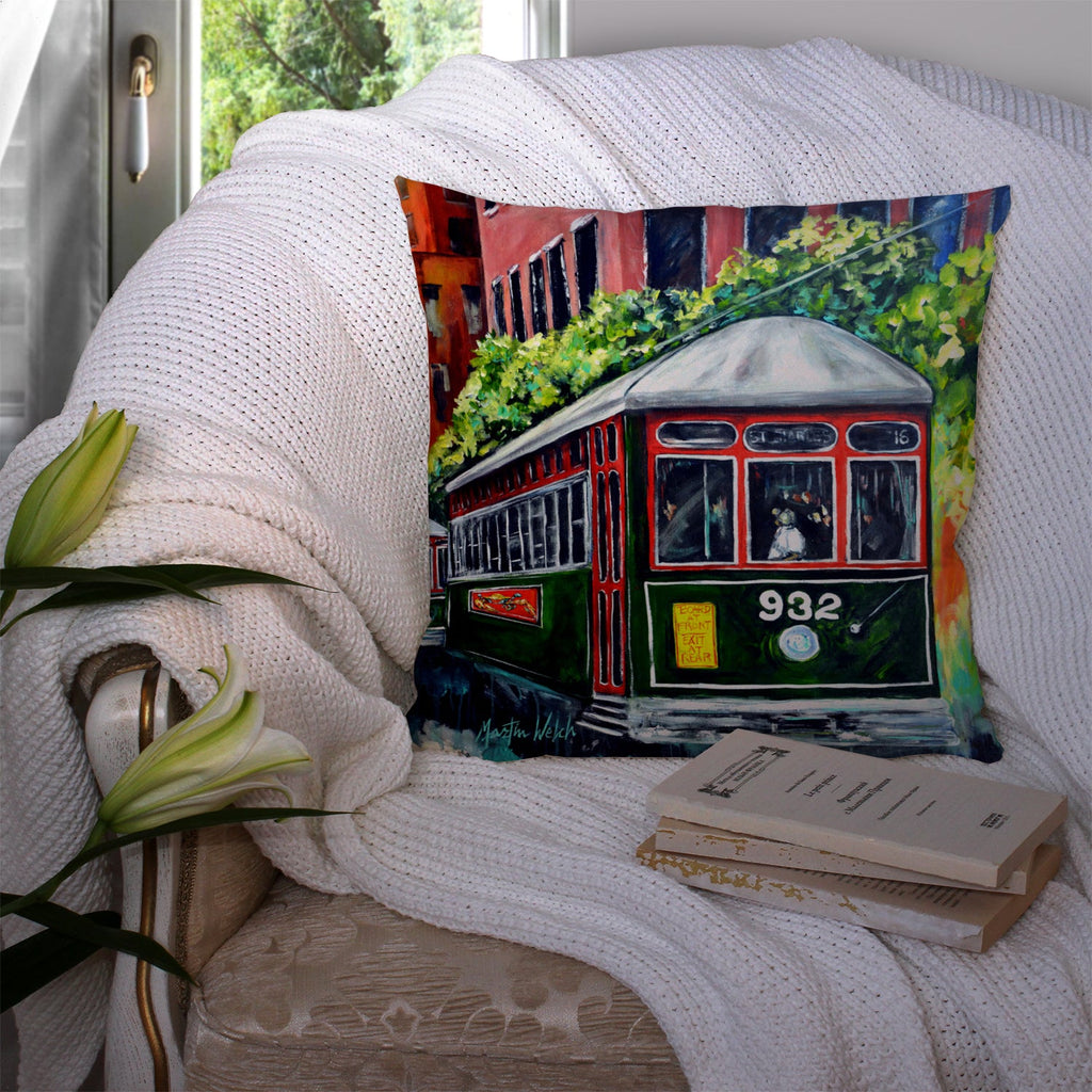 Streetcar St. Charles #2 Decorative Throw Pillow 14x14 Indoor Outdoor Accent Cushion, Fabric Cover with Insert for Sofa, Bed, Porch & Living Room