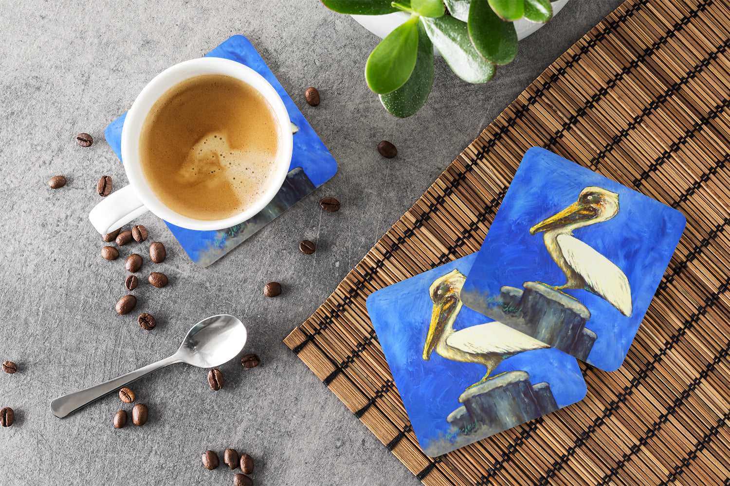 Pelican Texas Pete Foam Coasters Set of 4 Cup Coasters for Indoor Outdoor, Tabletop Protection, Anti Slip, Mouse pad Material