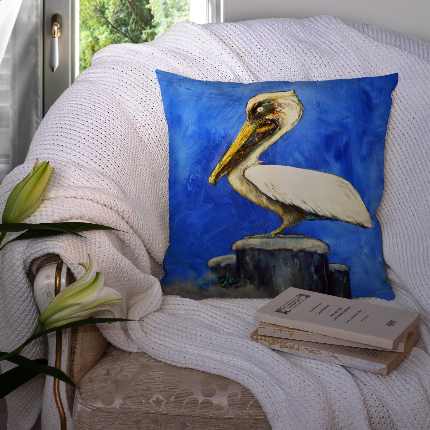 Pelican Texas Pete Decorative Throw Pillow 14x14 Indoor Outdoor Accent Cushion, Fabric Cover with Insert for Sofa, Bed, Porch & Living Room