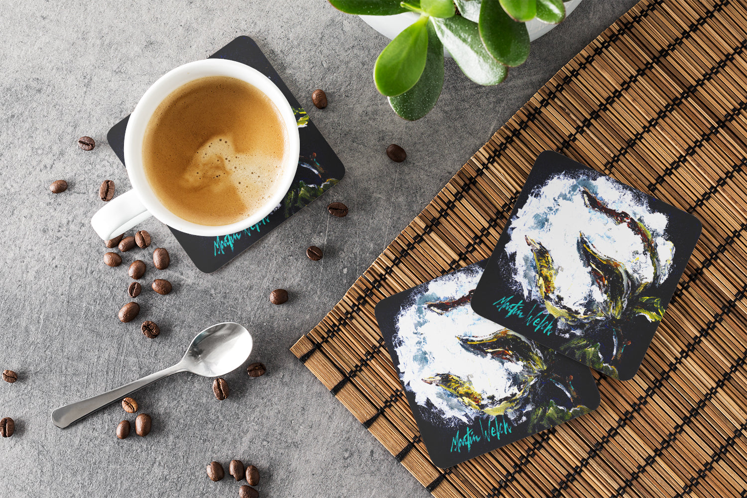 That Boll Cotton Foam Coasters Set of 4 Cup Coasters for Indoor Outdoor, Tabletop Protection, Anti Slip, Mouse pad Material