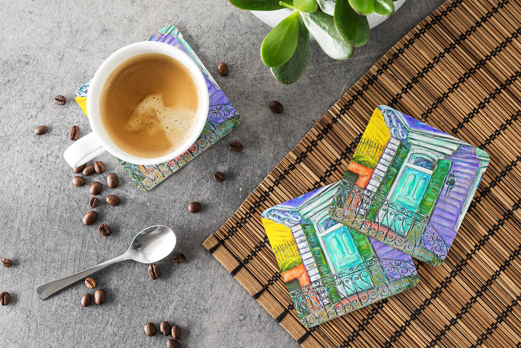 The House Next Door Foam Coasters Set of 4 Cup Coasters for Indoor Outdoor, Tabletop Protection, Anti Slip, Mouse pad Material