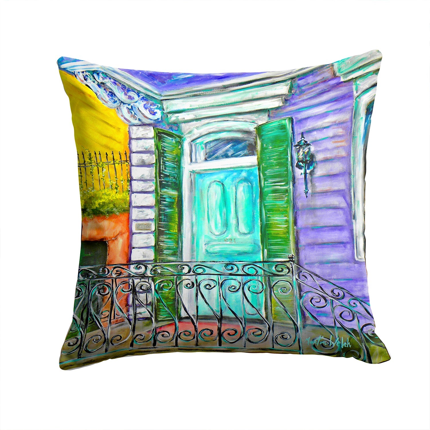 The House Next Door Decorative Throw Pillow 14x14 Indoor Outdoor Accent Cushion, Fabric Cover with Insert for Sofa, Bed, Porch & Living Room