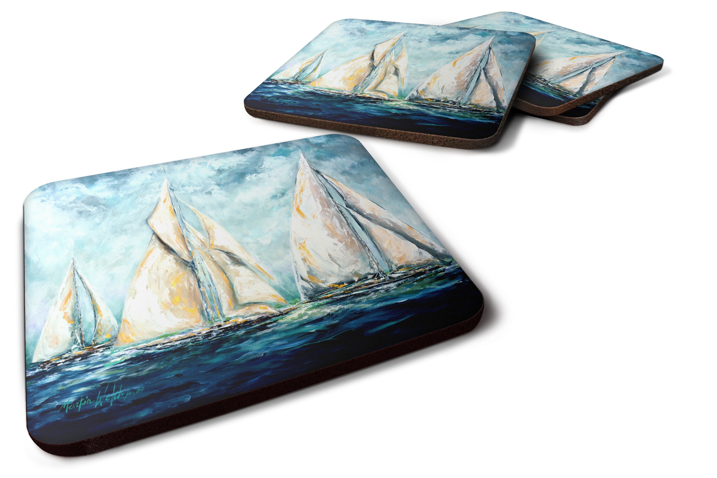 Sailboats Last Mile Foam Coasters Set of 4 Cup Coasters for Indoor Outdoor, Tabletop Protection, Anti Slip, Mouse pad Material
