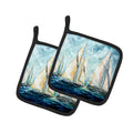 Sailboats Last Mile Pot Holder Set of 2 Heat Resistant Quilted Hot Pads 7.5 x 7.5 Inch, Insulated Kitchen Trivets for Cooking & Baking