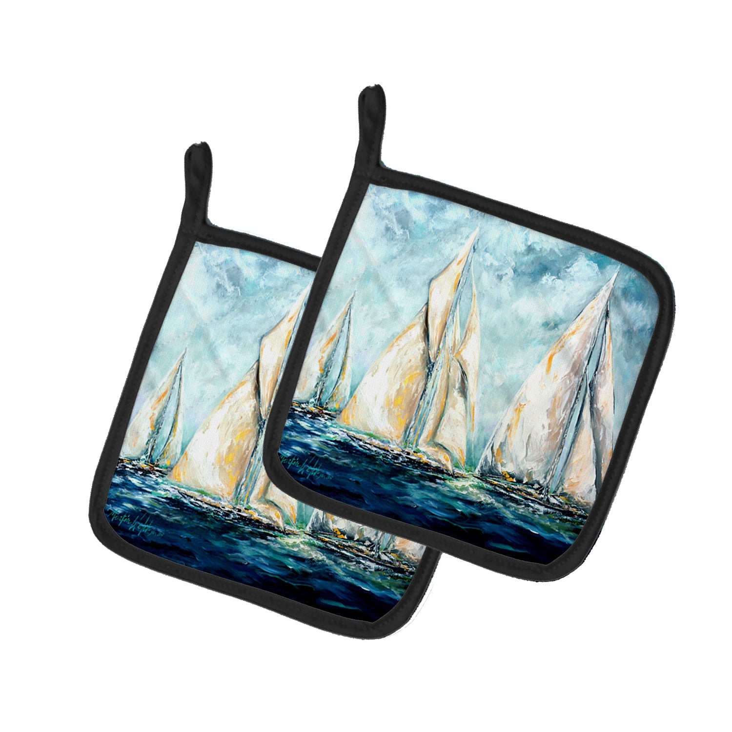Sailboats Last Mile Pot Holder Set of 2 Heat Resistant Quilted Hot Pads 7.5 x 7.5 Inch, Insulated Kitchen Trivets for Cooking & Baking