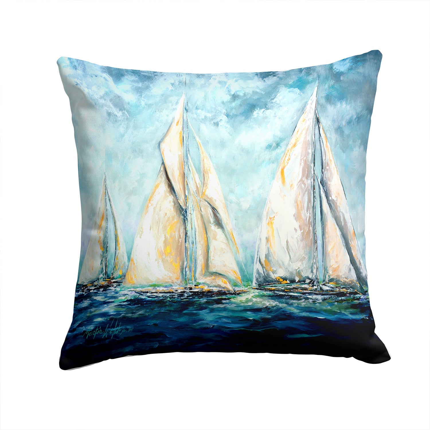 Sailboats Last Mile Decorative Throw Pillow 14x14 Indoor Outdoor Accent Cushion, Fabric Cover with Insert for Sofa, Bed, Porch & Living Room