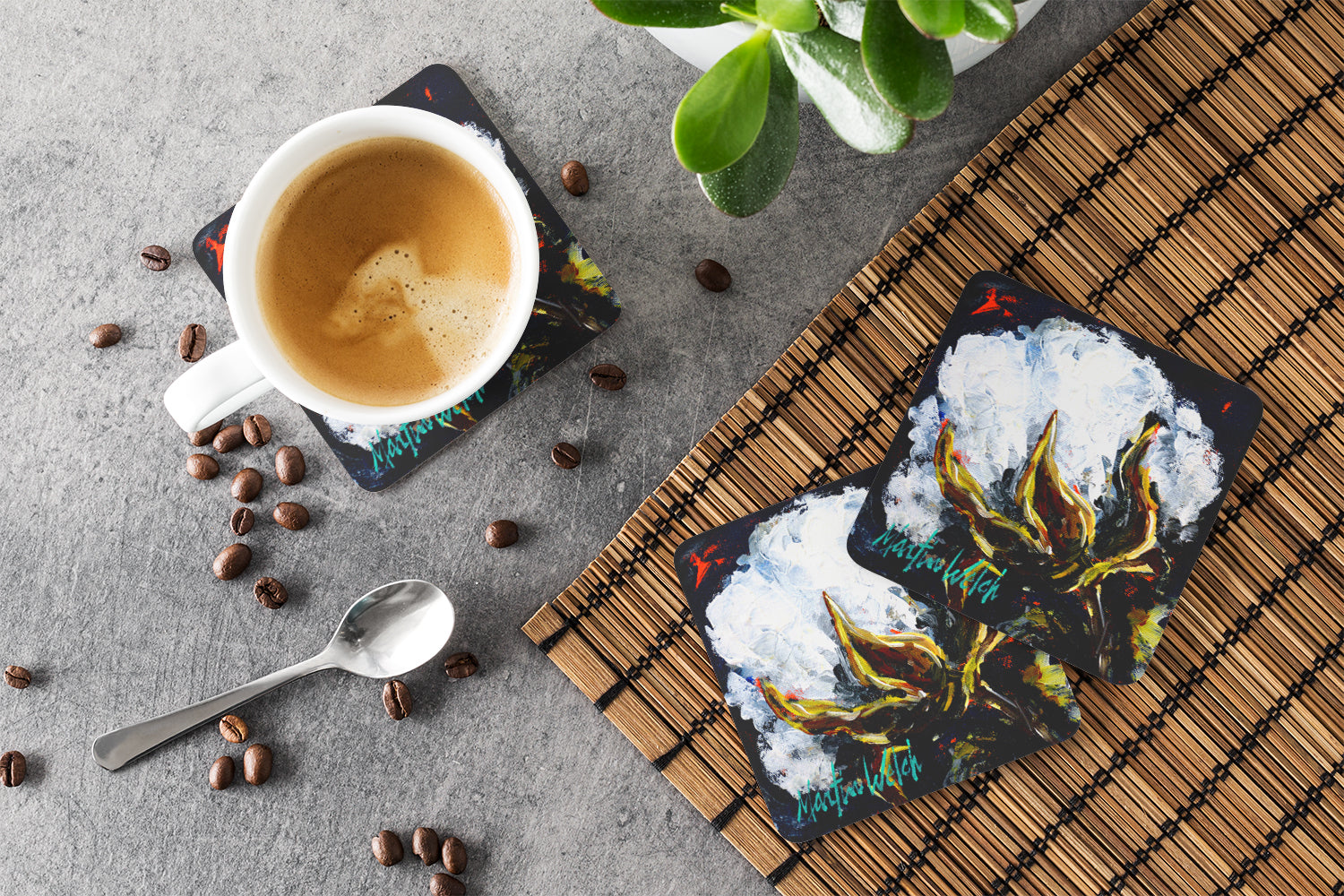 This Boll Cotton Foam Coasters Set of 4 Cup Coasters for Indoor Outdoor, Tabletop Protection, Anti Slip, Mouse pad Material