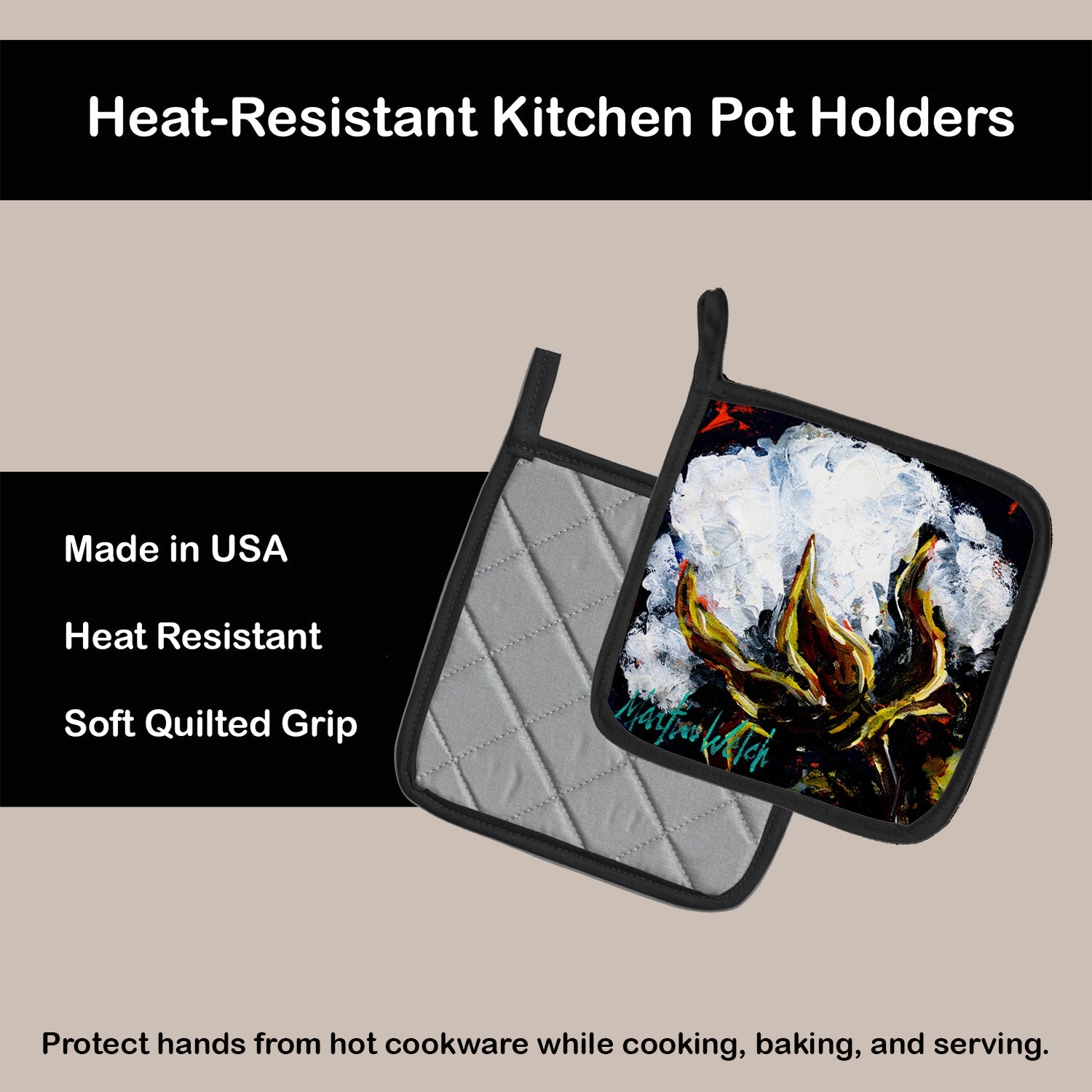 This Boll Cotton Pot Holder Set of 2 Heat Resistant Quilted Hot Pads 7.5 x 7.5 Inch, Insulated Kitchen Trivets for Cooking & Baking