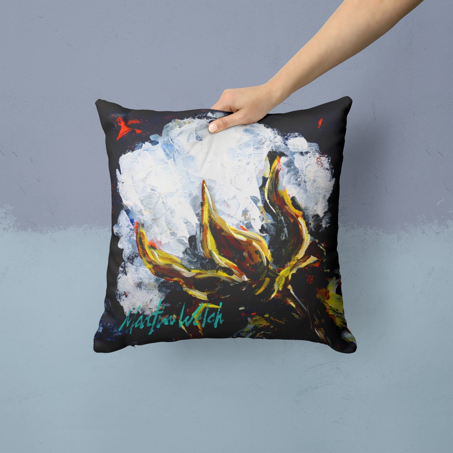 This Boll Cotton Decorative Throw Pillow 14x14 Indoor Outdoor Accent Cushion, Fabric Cover with Insert for Sofa, Bed, Porch & Living Room