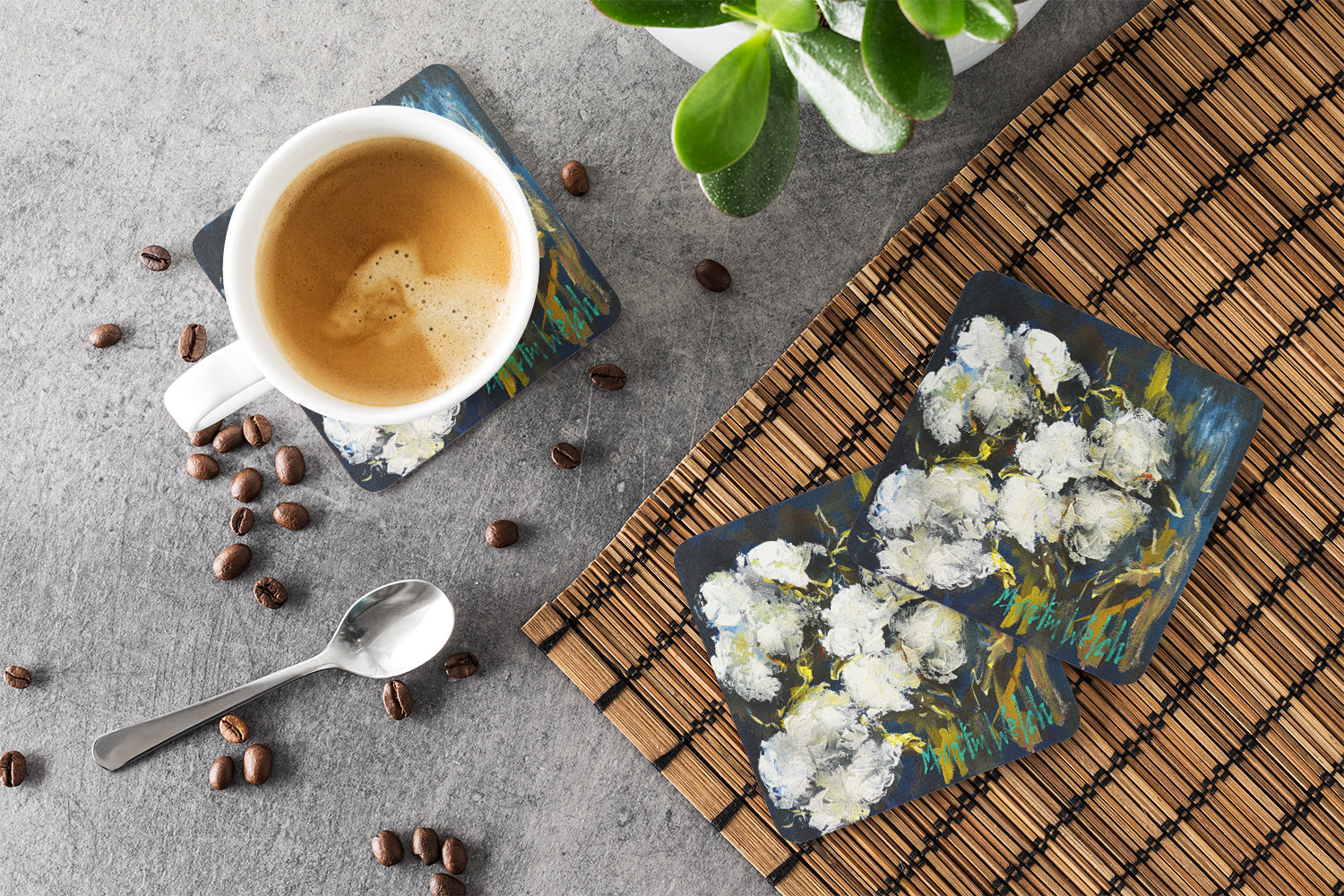 Three Boll Cotton Foam Coasters Set of 4 Cup Coasters for Indoor Outdoor, Tabletop Protection, Anti Slip, Mouse pad Material