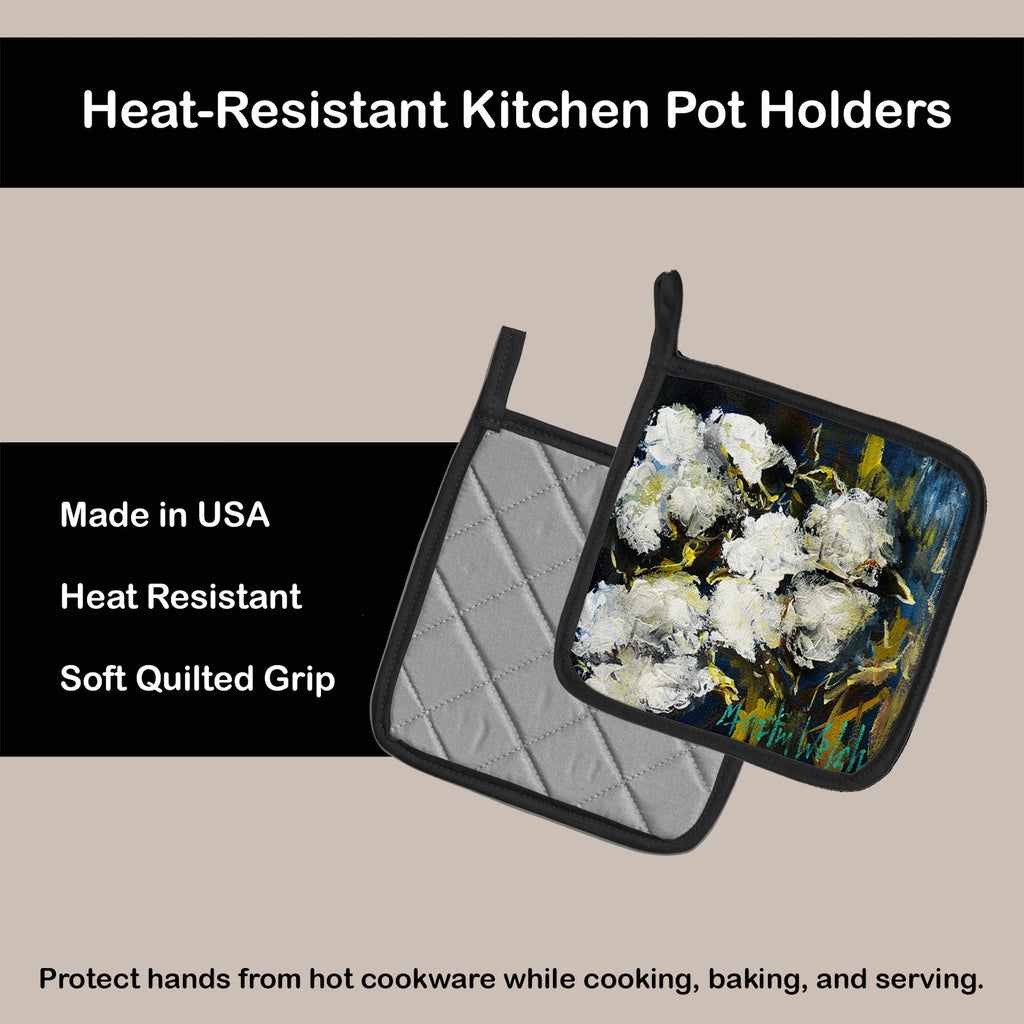Three Boll Cotton Pot Holder Set of 2 Heat Resistant Quilted Hot Pads 7.5 x 7.5 Inch, Insulated Kitchen Trivets for Cooking & Baking