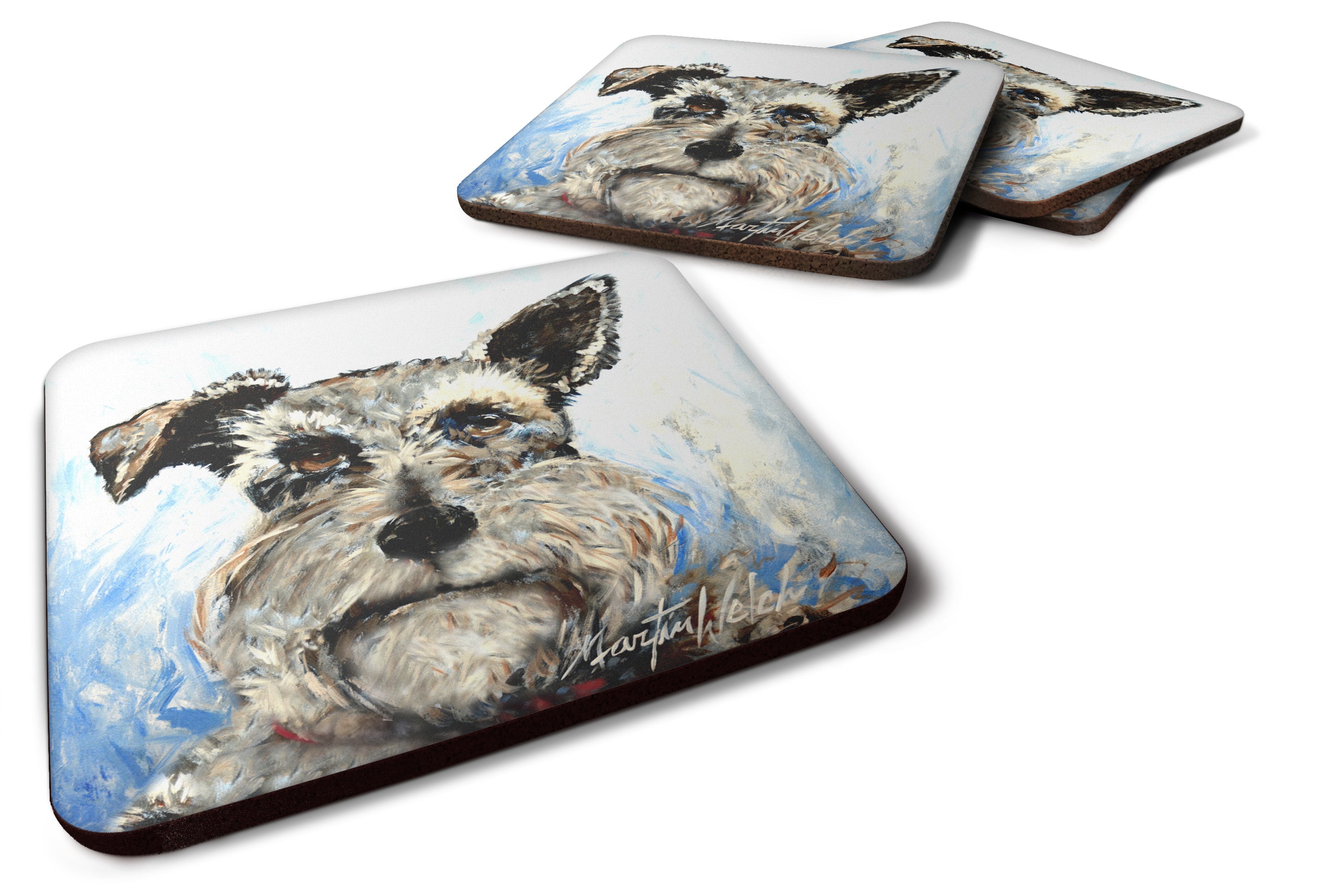 Schnauzer Whiter Beard Foam Coasters Set of 4 Cup Coasters for Indoor Outdoor, Tabletop Protection, Anti Slip, Mouse pad Material