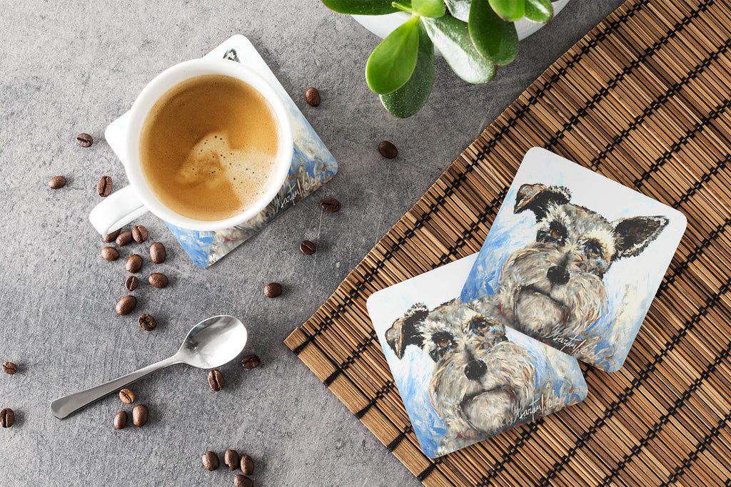 Schnauzer Whiter Beard Foam Coasters Set of 4 Cup Coasters for Indoor Outdoor, Tabletop Protection, Anti Slip, Mouse pad Material