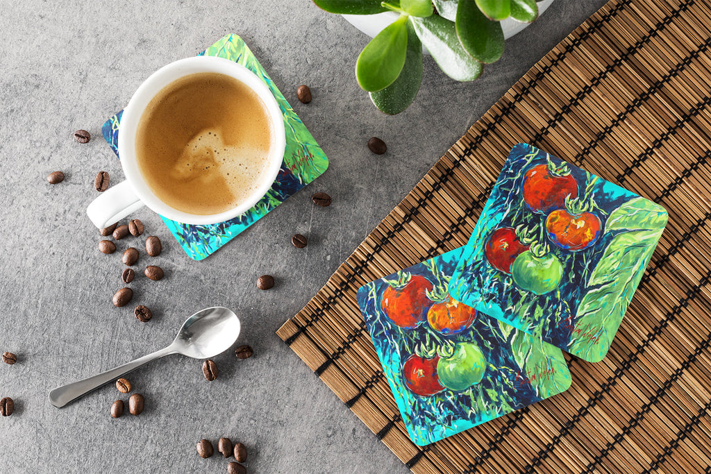 Tomatoe Tomato Foam Coasters Set of 4 Cup Coasters for Indoor Outdoor, Tabletop Protection, Anti Slip, Mouse pad Material