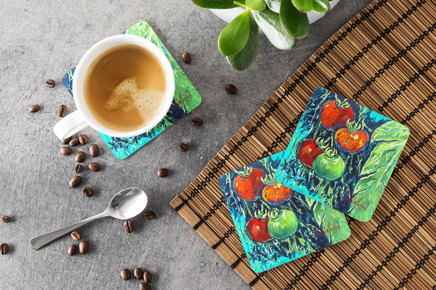 Tomatoe Tomato Foam Coasters Set of 4 Cup Coasters for Indoor Outdoor, Tabletop Protection, Anti Slip, Mouse pad Material
