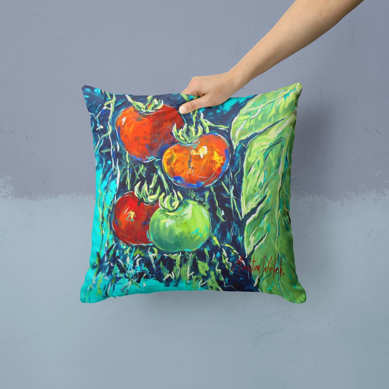Tomatoe Tomato Decorative Throw Pillow 14x14 Indoor Outdoor Accent Cushion, Fabric Cover with Insert for Sofa, Bed, Porch & Living Room