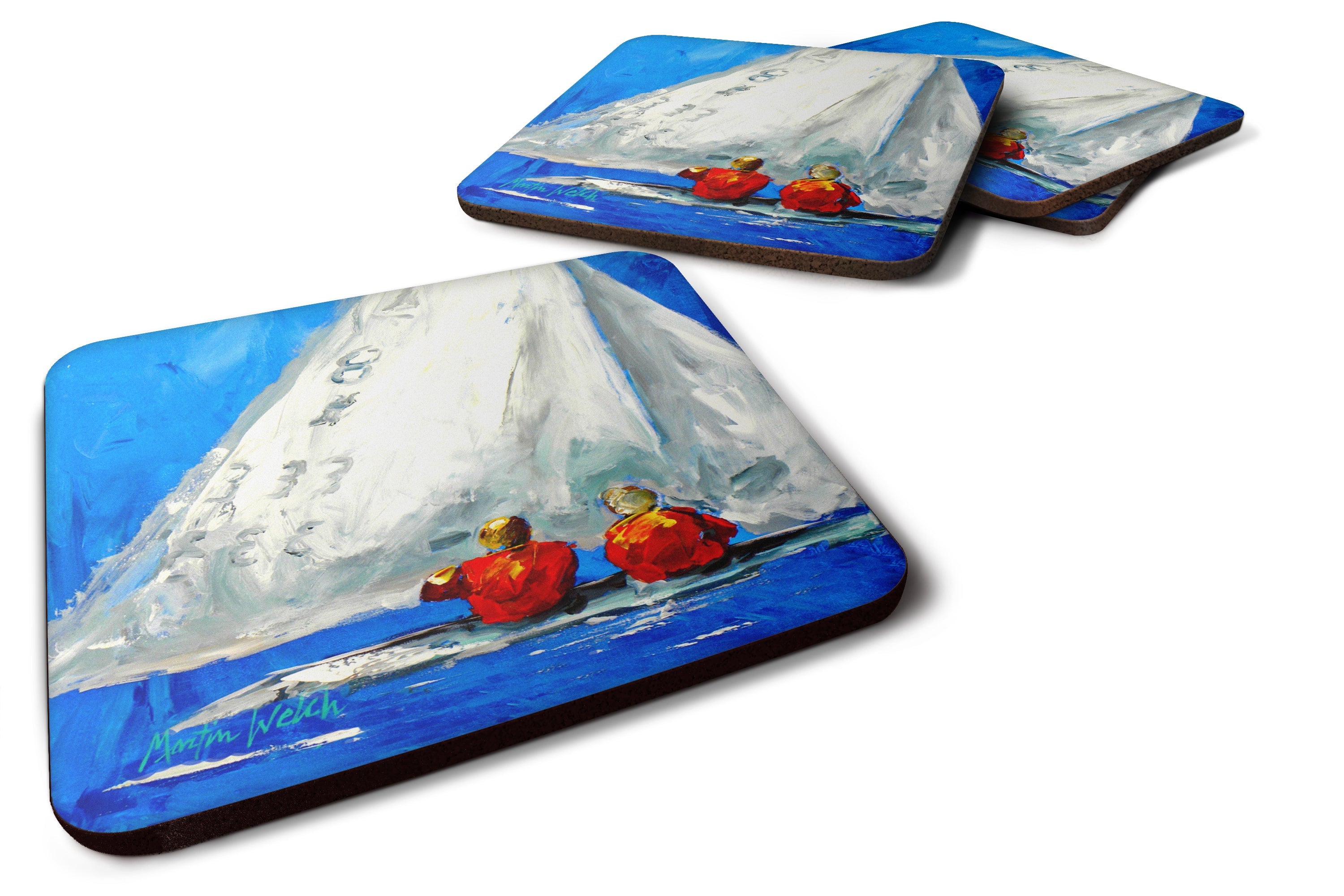 Sailboat Two's Company Foam Coasters Set of 4 Cup Coasters for Indoor Outdoor, Tabletop Protection, Anti Slip, Mouse pad Material