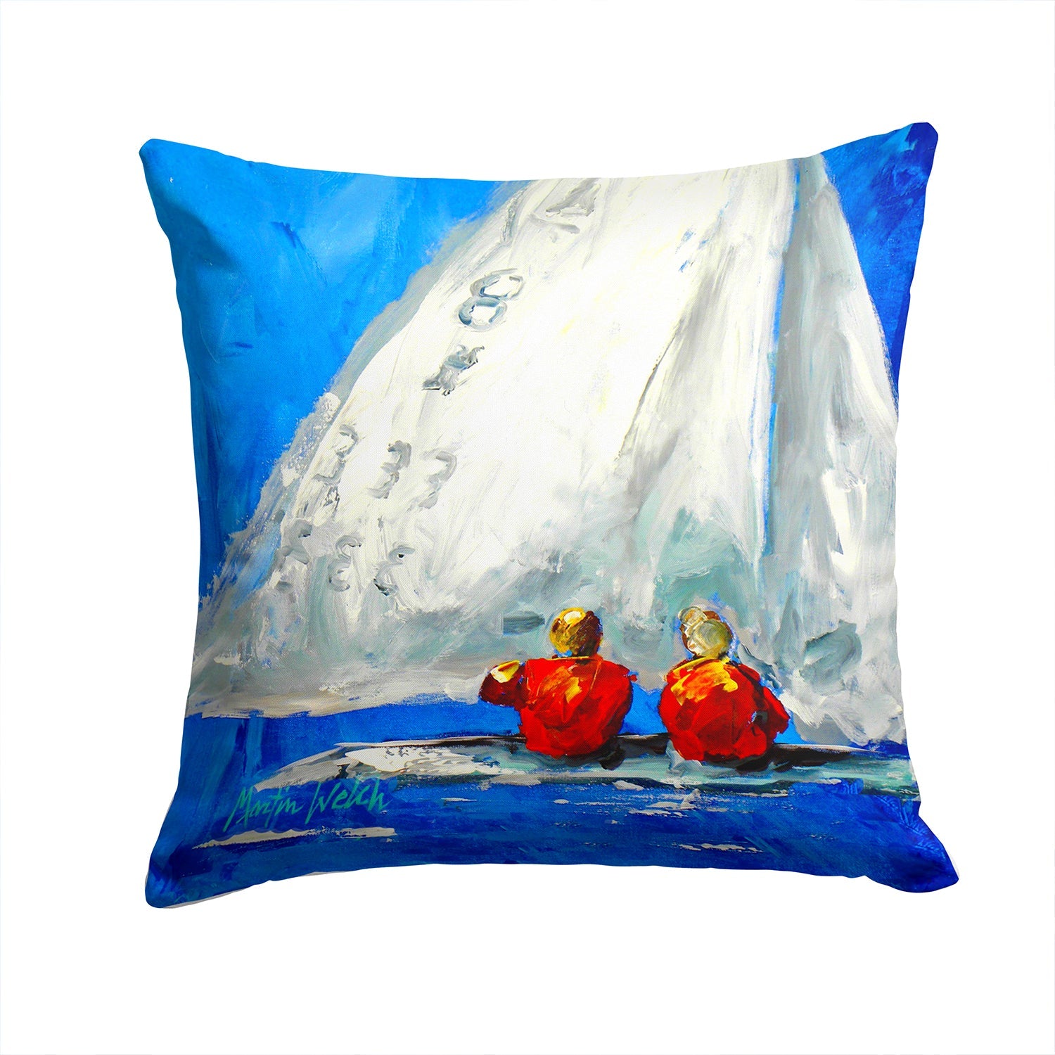 Sailboat Two's Company Decorative Throw Pillow 14x14 Indoor Outdoor Accent Cushion, Fabric Cover with Insert for Sofa, Bed, Porch & Living Room