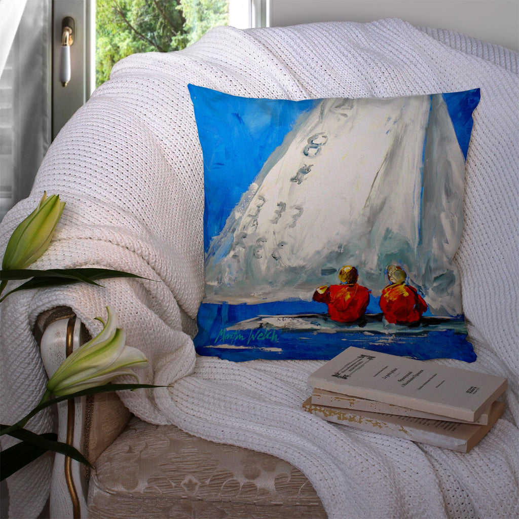 Sailboat Two's Company Decorative Throw Pillow 14x14 Indoor Outdoor Accent Cushion, Fabric Cover with Insert for Sofa, Bed, Porch & Living Room