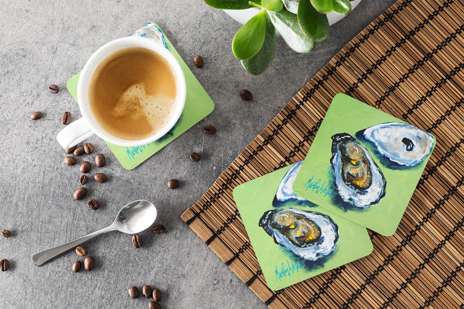 Two Shells Oyster Foam Coasters Set of 4 Cup Coasters for Indoor Outdoor, Tabletop Protection, Anti Slip, Mouse pad Material