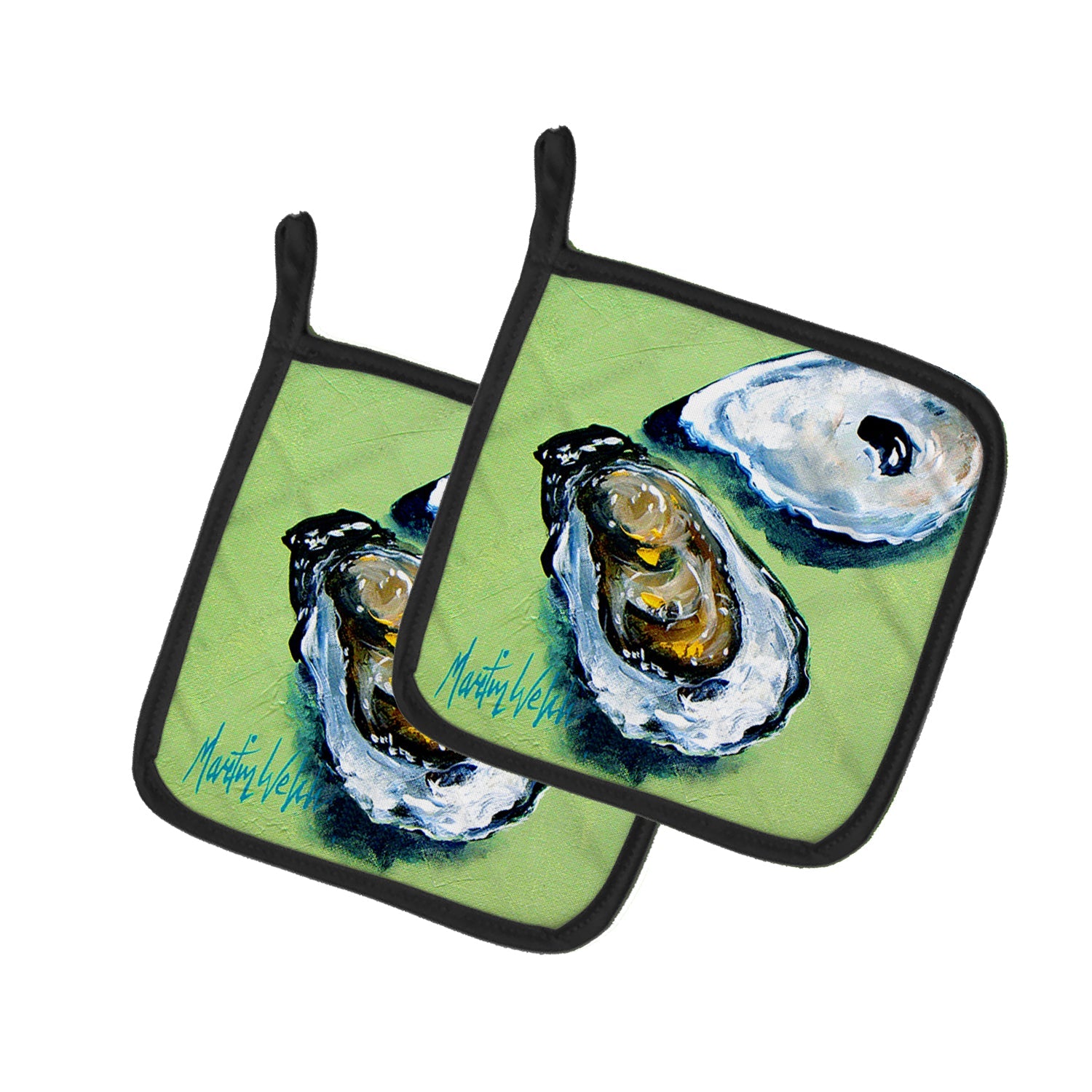 Two Shells Oyster Pot Holder Set of 2 Heat Resistant Quilted Hot Pads 7.5 x 7.5 Inch, Insulated Kitchen Trivets for Cooking & Baking