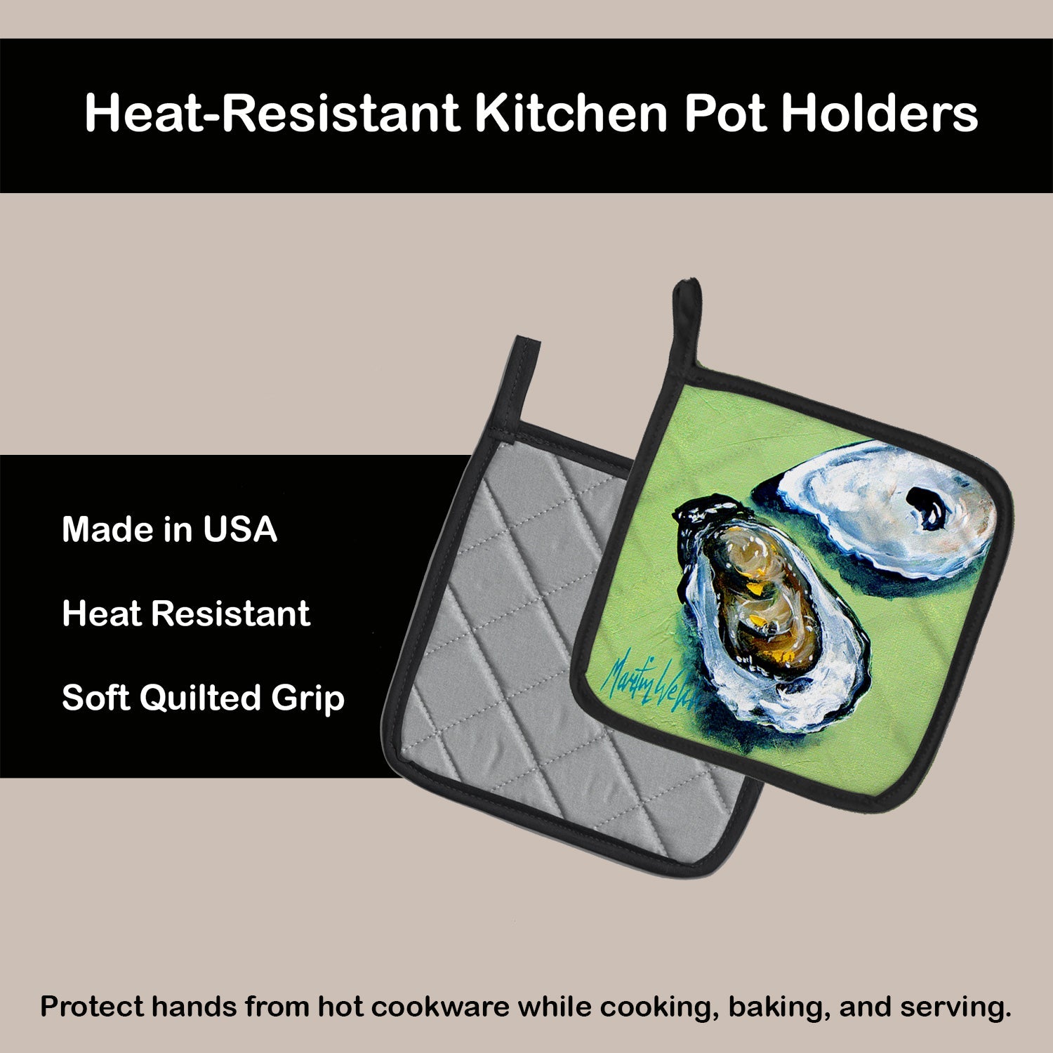 Two Shells Oyster Pot Holder Set of 2 Heat Resistant Quilted Hot Pads 7.5 x 7.5 Inch, Insulated Kitchen Trivets for Cooking & Baking