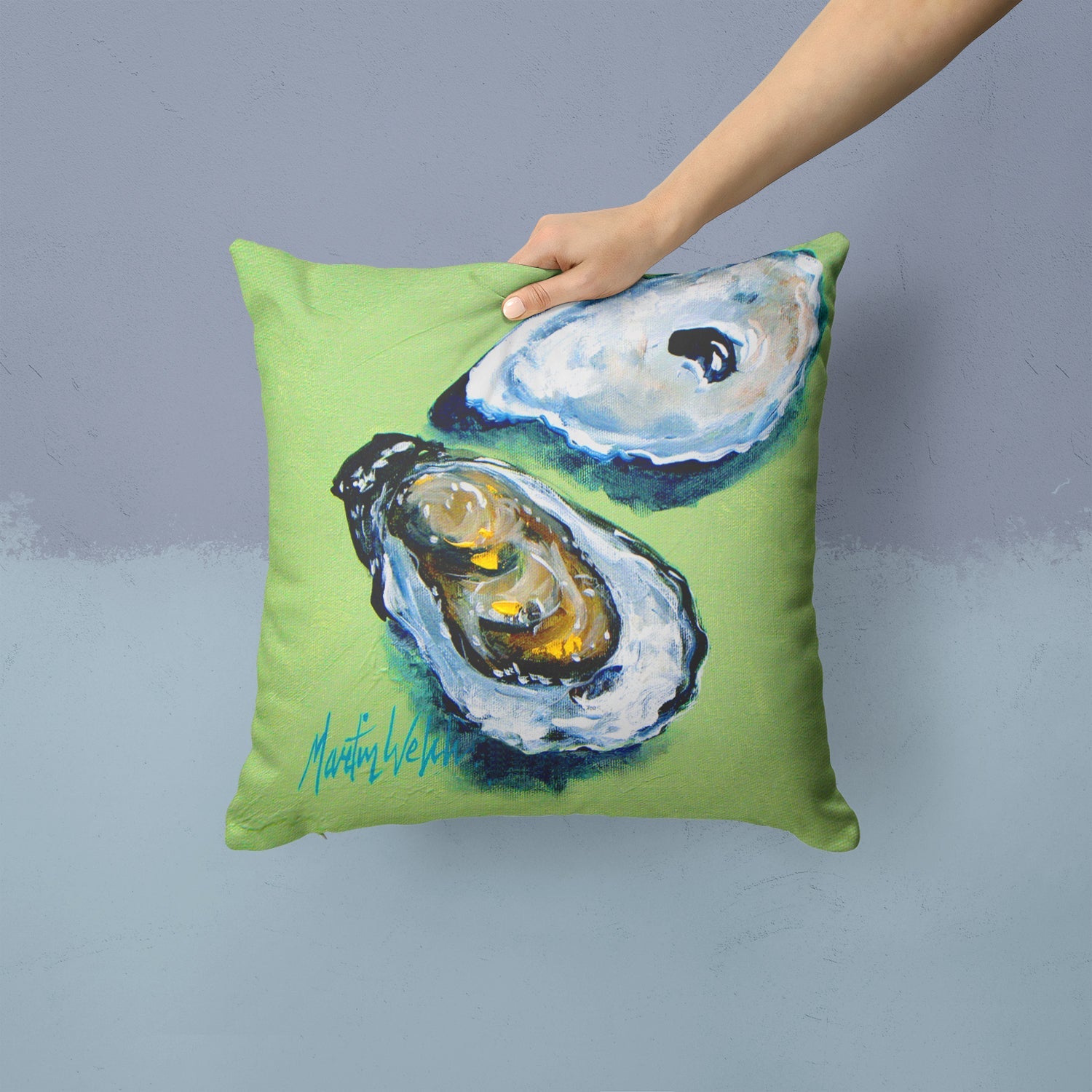 Two Shells Oyster Decorative Throw Pillow 14x14 Indoor Outdoor Accent Cushion, Fabric Cover with Insert for Sofa, Bed, Porch & Living Room