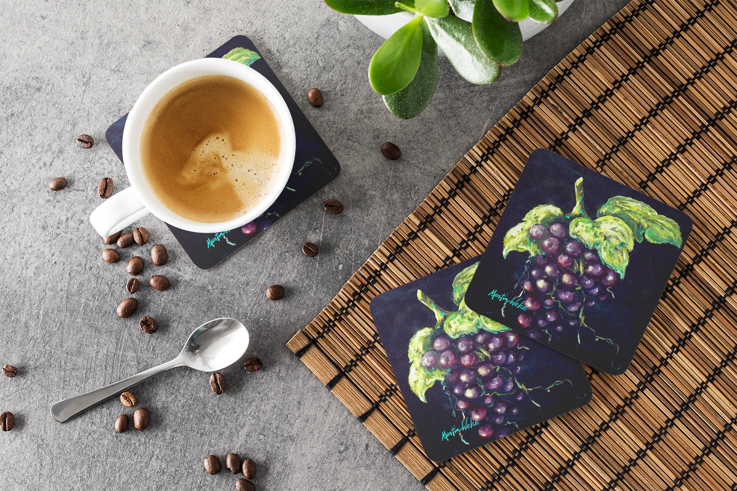 Martin's Grapes Foam Coasters Set of 4 Cup Coasters for Indoor Outdoor, Tabletop Protection, Anti Slip, Mouse pad Material