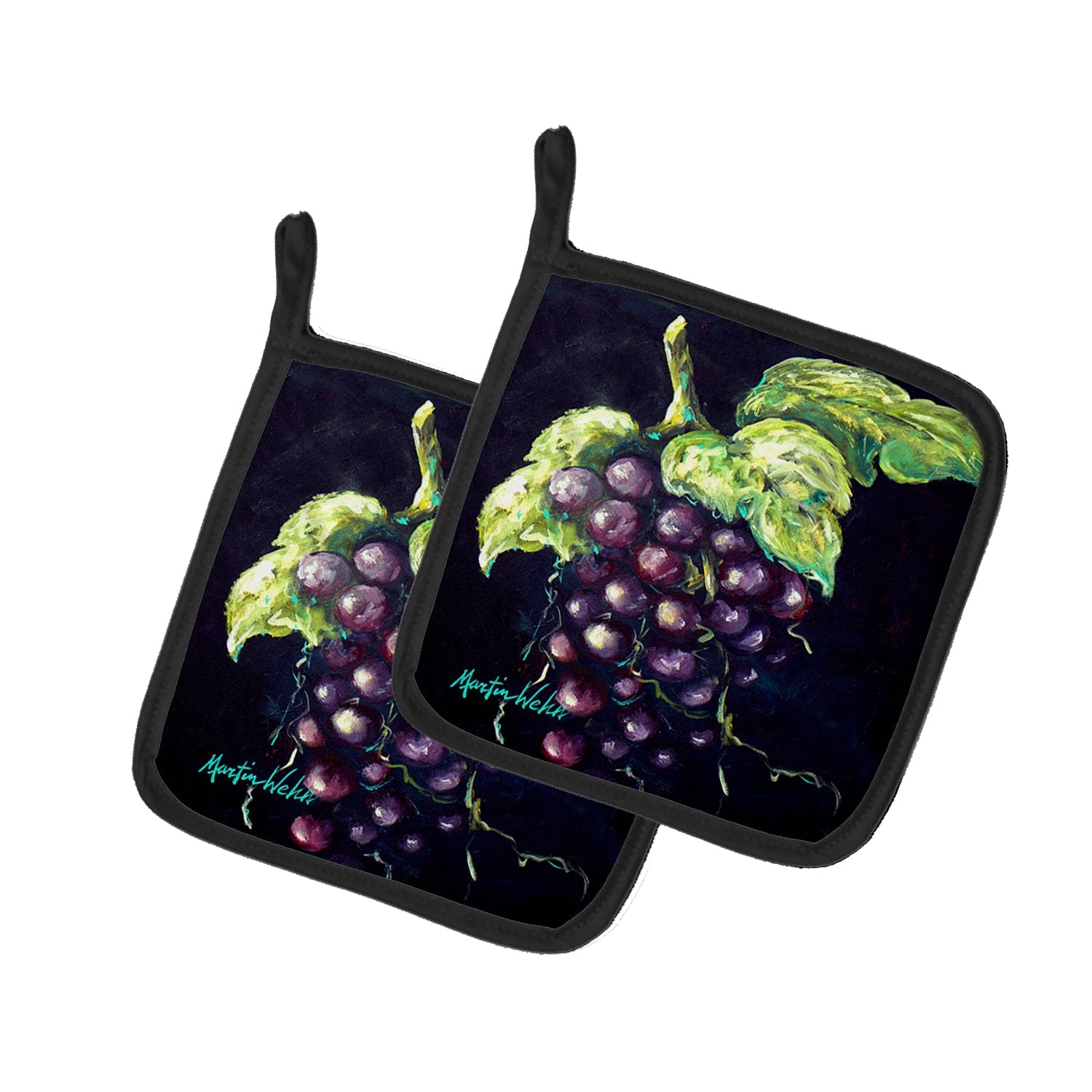 Martin's Grapes Pot Holder Set of 2 Heat Resistant Quilted Hot Pads 7.5 x 7.5 Inch, Insulated Kitchen Trivets for Cooking & Baking