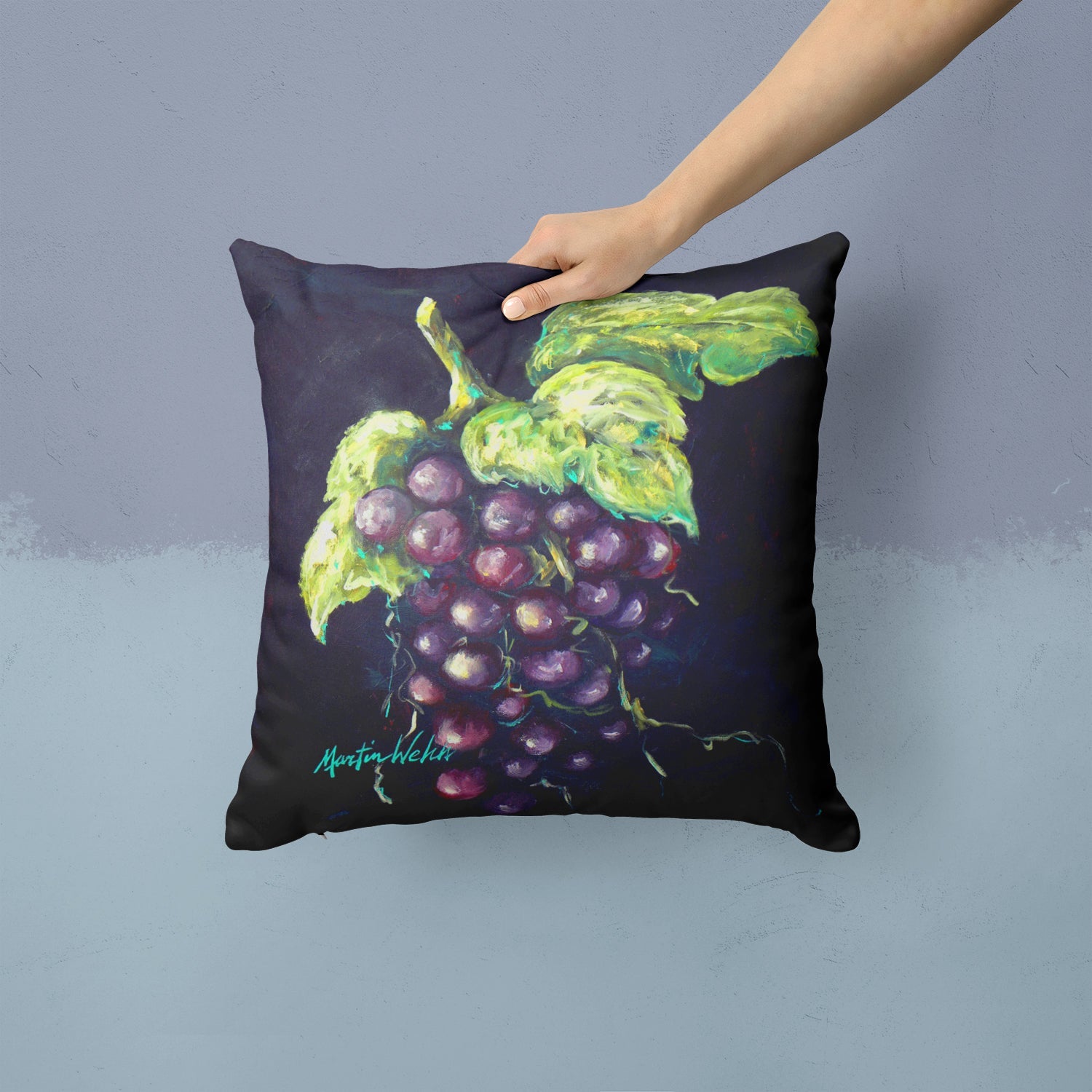 Martin's Grapes Decorative Throw Pillow 14x14 Indoor Outdoor Accent Cushion, Fabric Cover with Insert for Sofa, Bed, Porch & Living Room