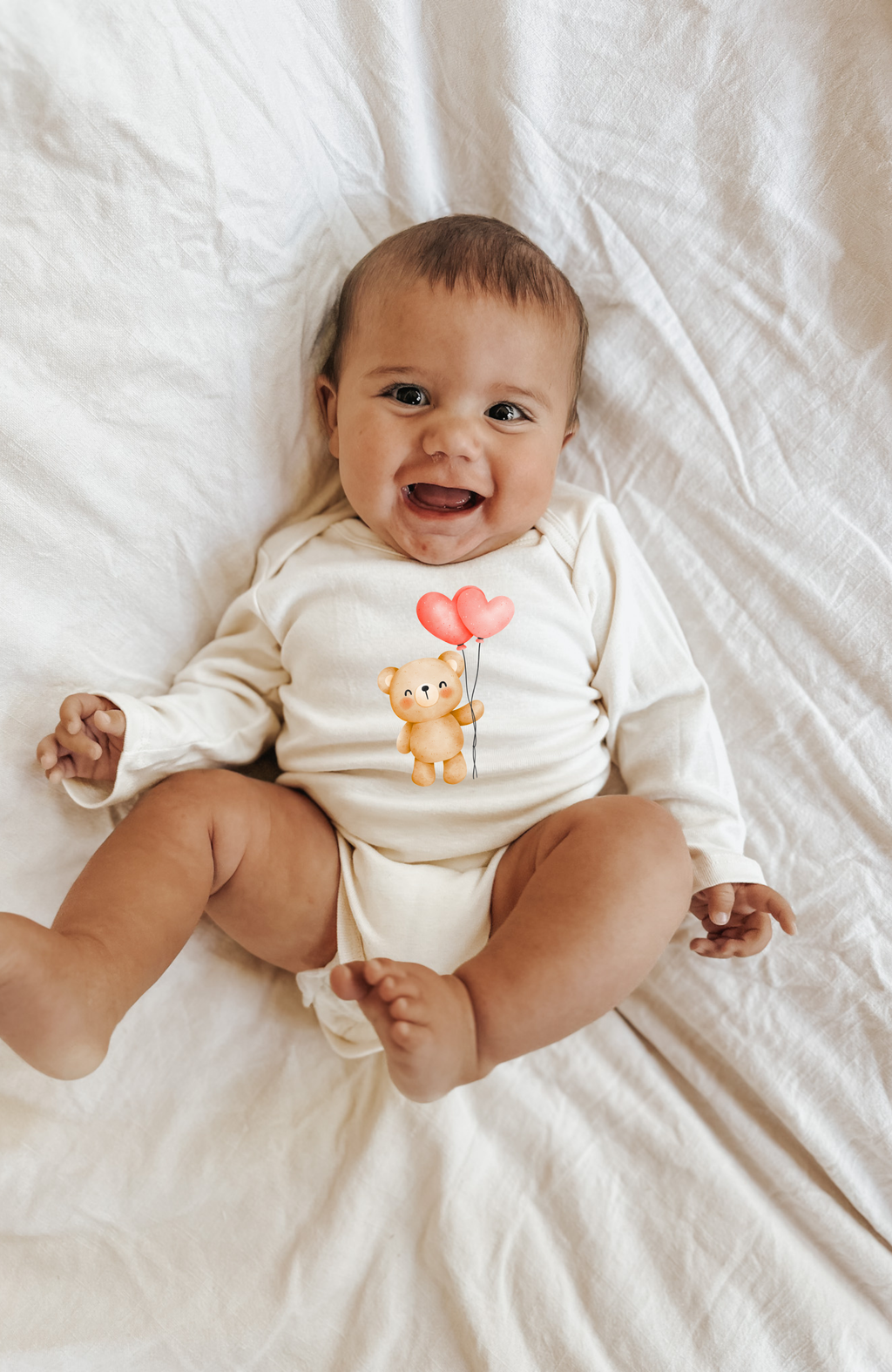 Heart Balloon Bear Organic Baby Bodysuit Long Sleeve