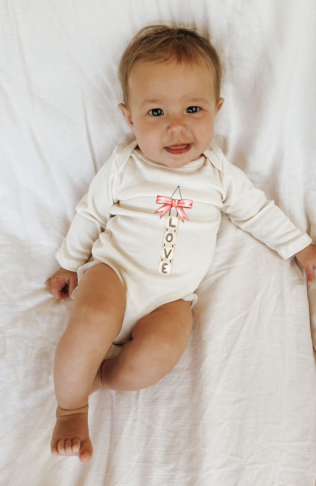 Love Blocks Bow Organic Baby Bodysuit Long Sleeve