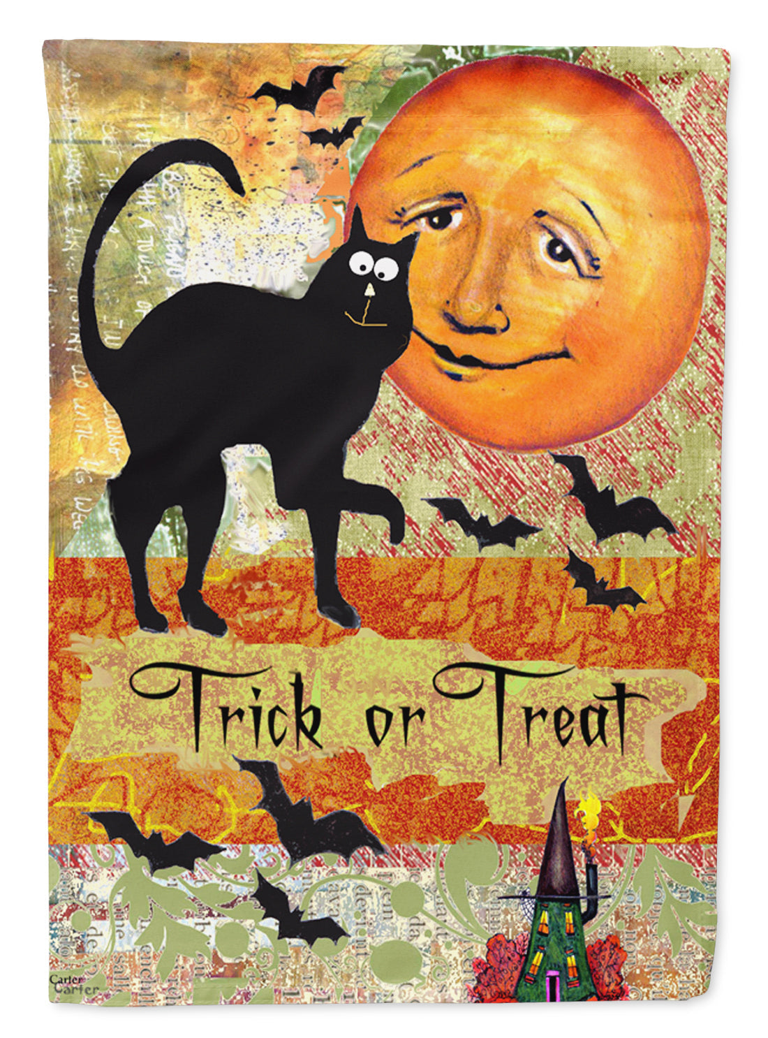 Trick or Treat Moon Halloween House Flag 28x40 Porch Sleeve Pole Decorative Outside Yard Banner Artwork Wall Hanging, Polyester